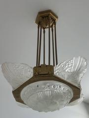 French Art Deco pandent Chandelier by Georges Leleu (pair available)