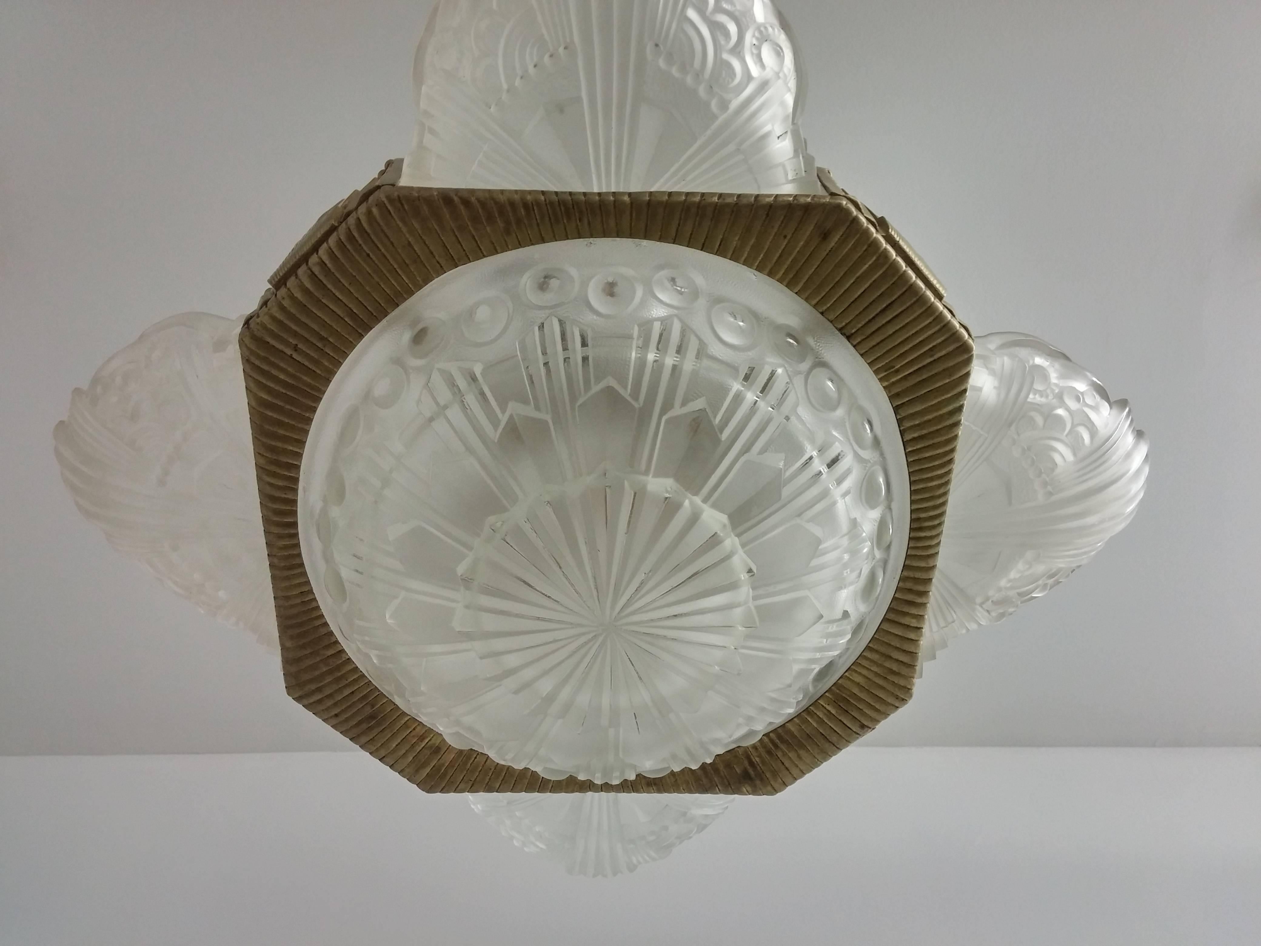 Art Déco Lampadario a candela Art Deco francese di Georges Leleu (coppia disponibile) in vendita