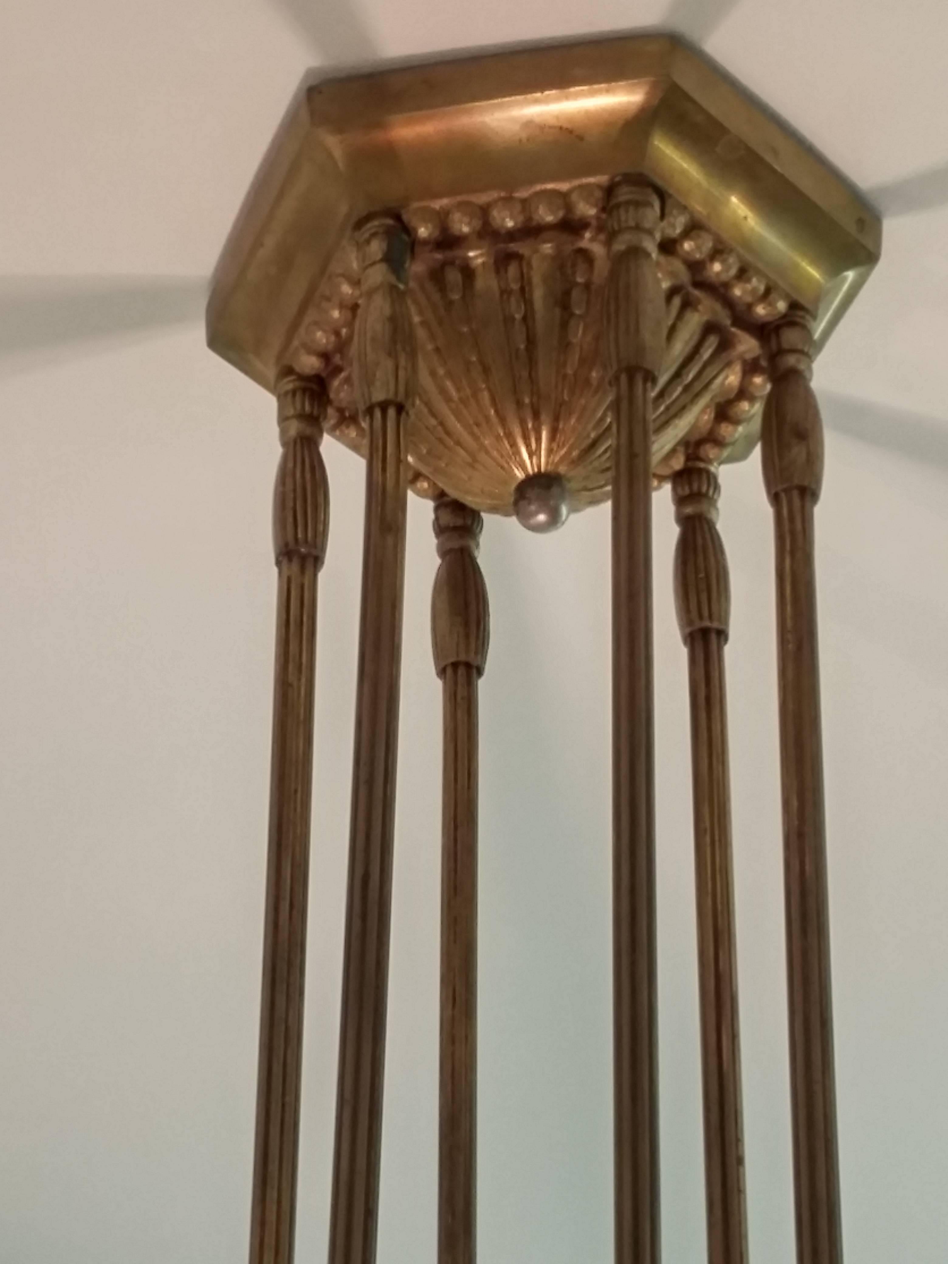 French Art Deco pandent Chandelier by Georges Leleu (pair available) For Sale 2