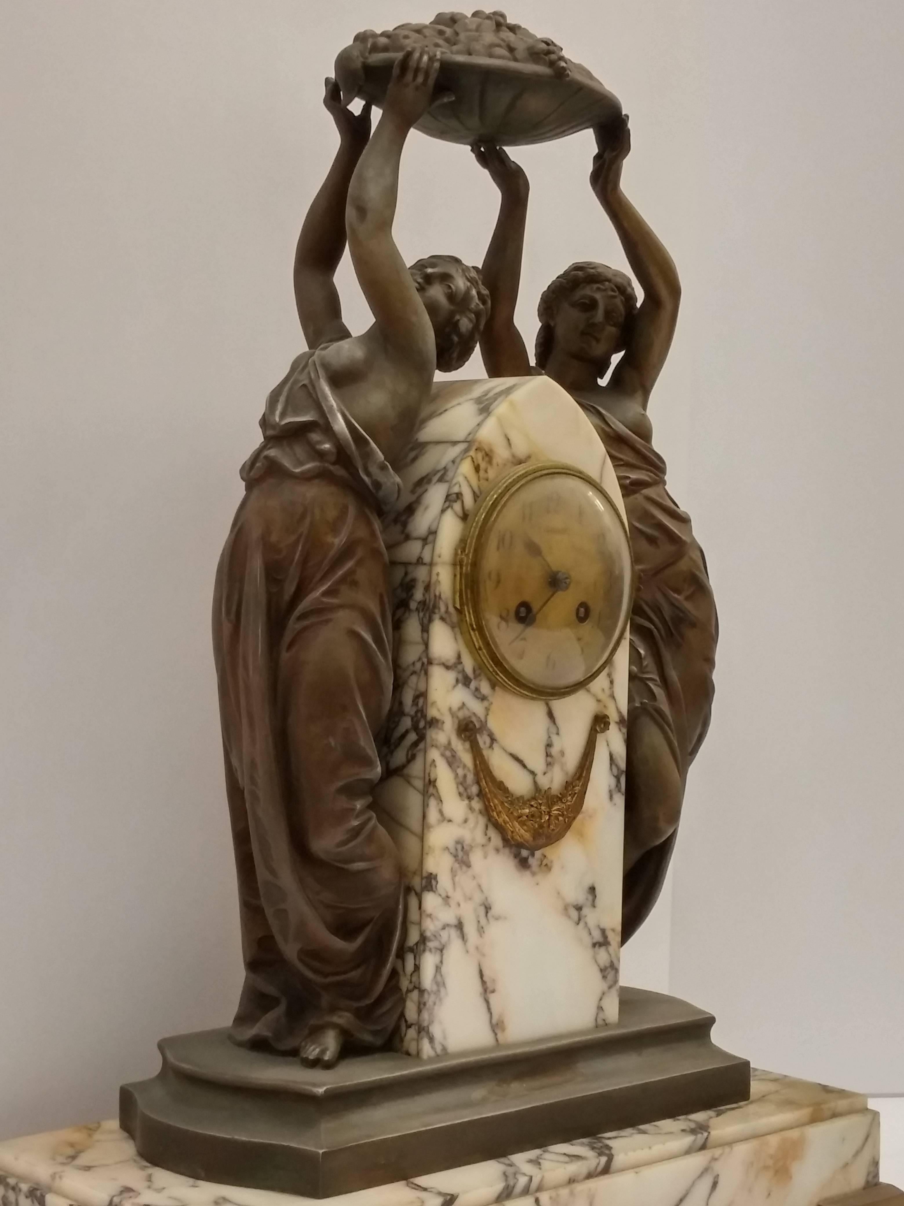 Cast French Art Nouveau Sculpture Clock For Sale