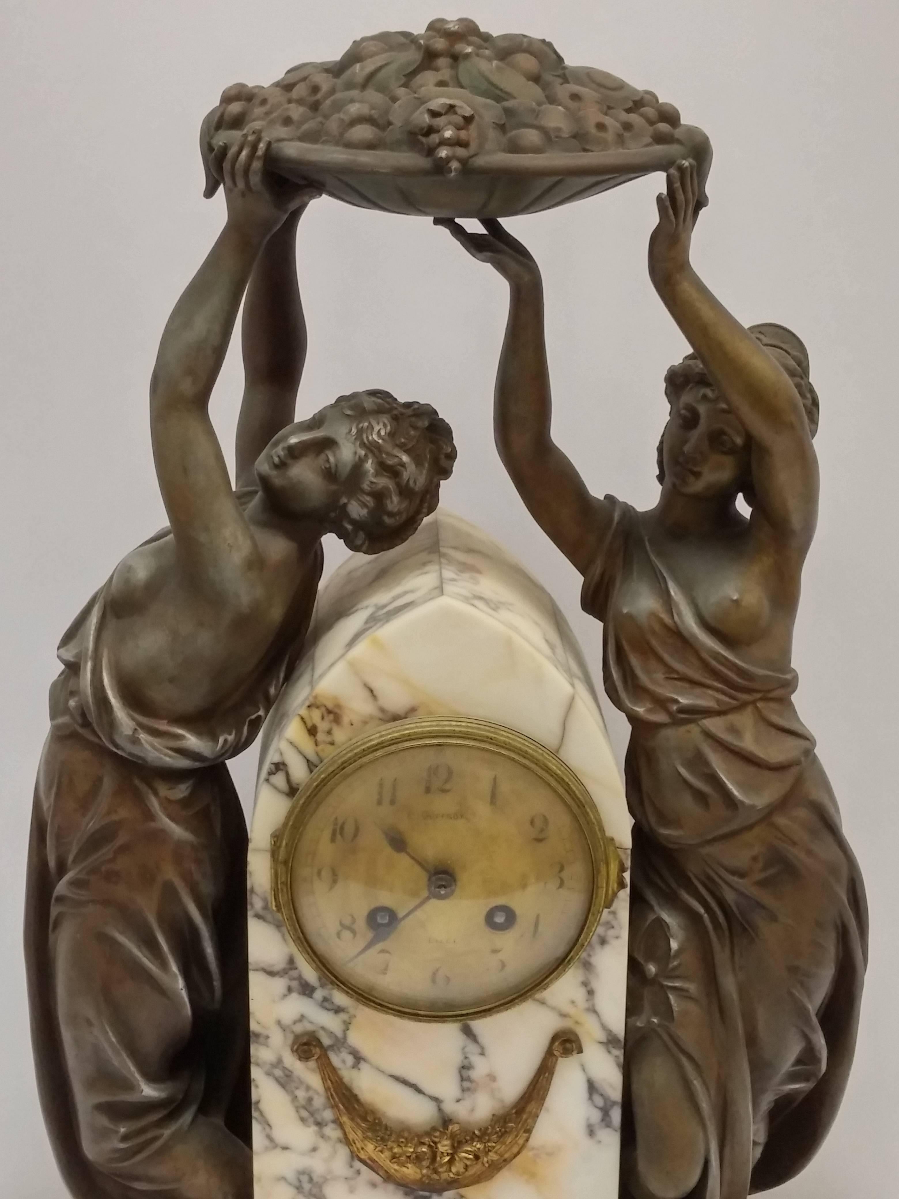 Marble French Art Nouveau Sculpture Clock For Sale