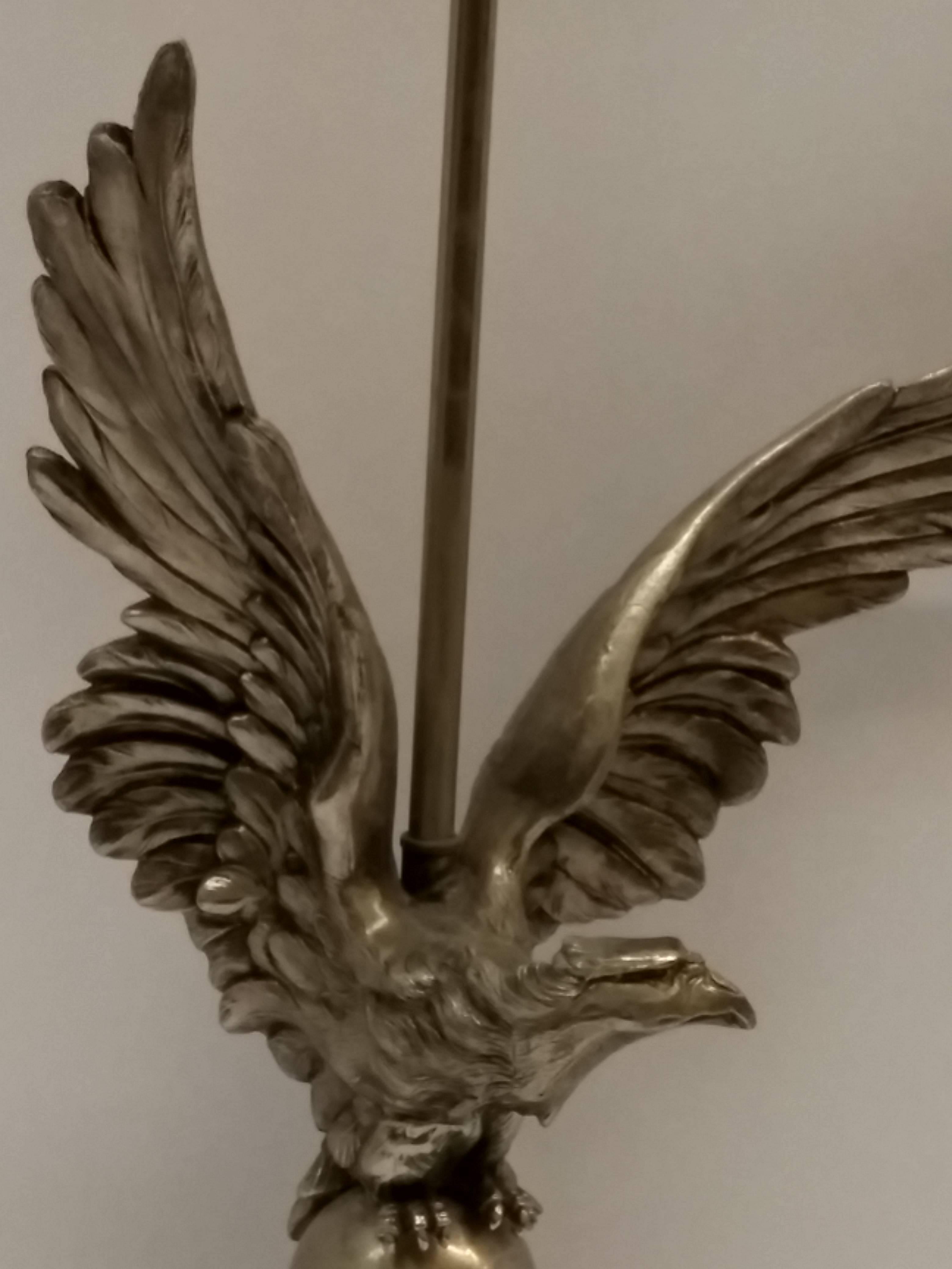 Patinated French Art Deco Eagle Table Lamp For Sale