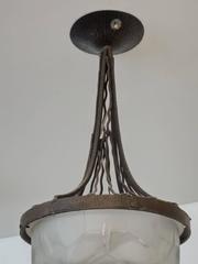 French Art Deco Pendant Chandelier signed by Degue  Pair Available