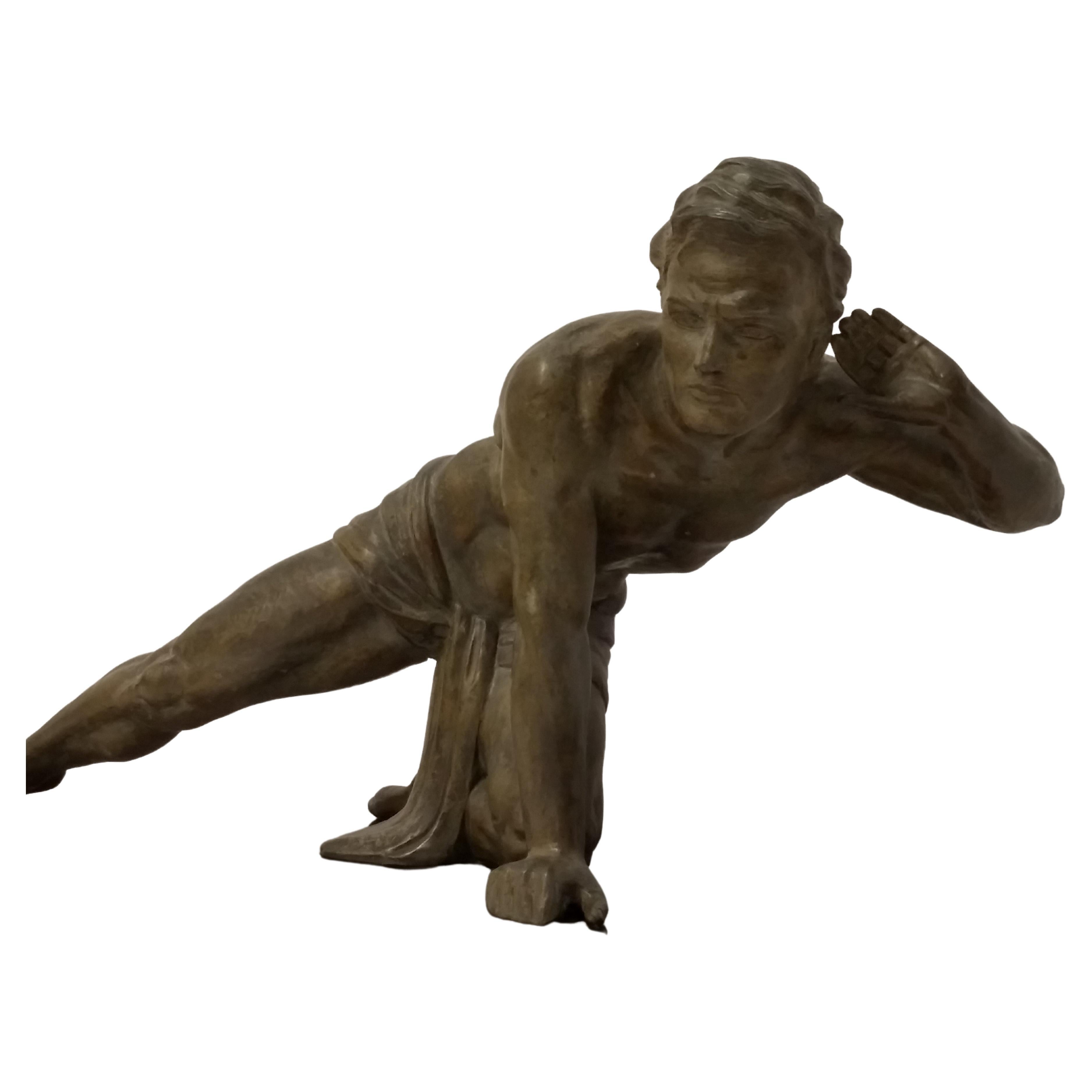 French Art Deco Listening Hunter Sculpture In Good Condition For Sale In Long Island City, NY