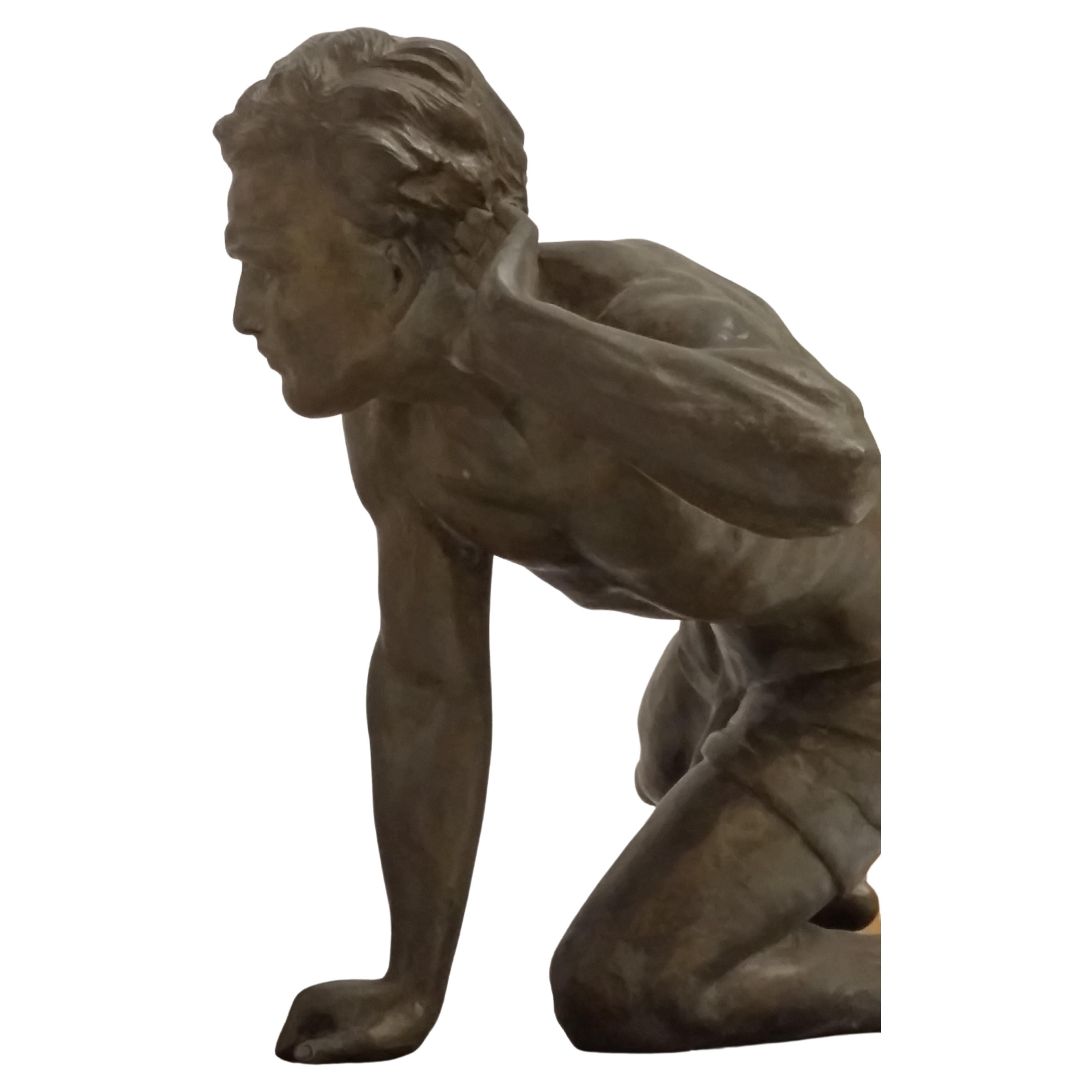Cast French Art Deco Listening Hunter Sculpture For Sale