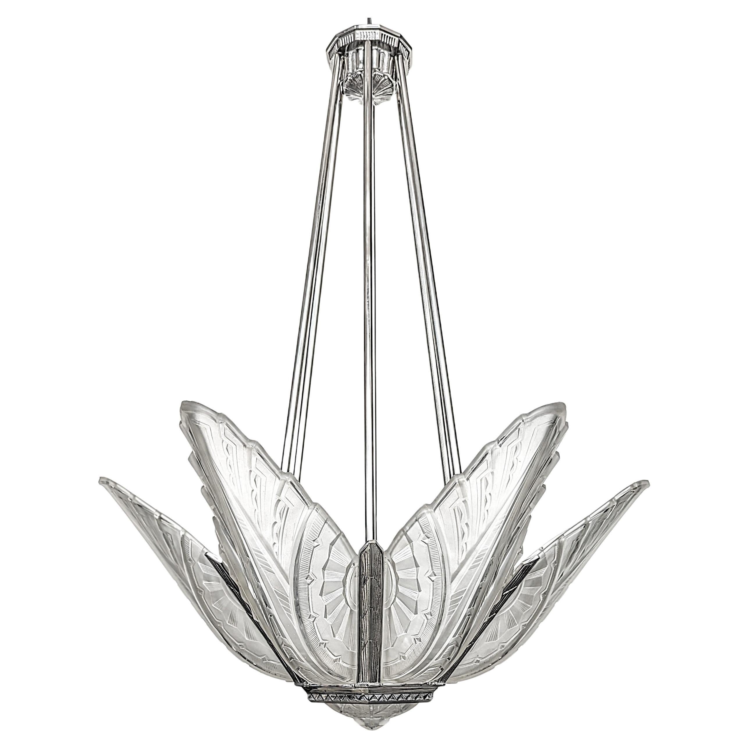 French Art Deco Chandelier Signed by Hanots