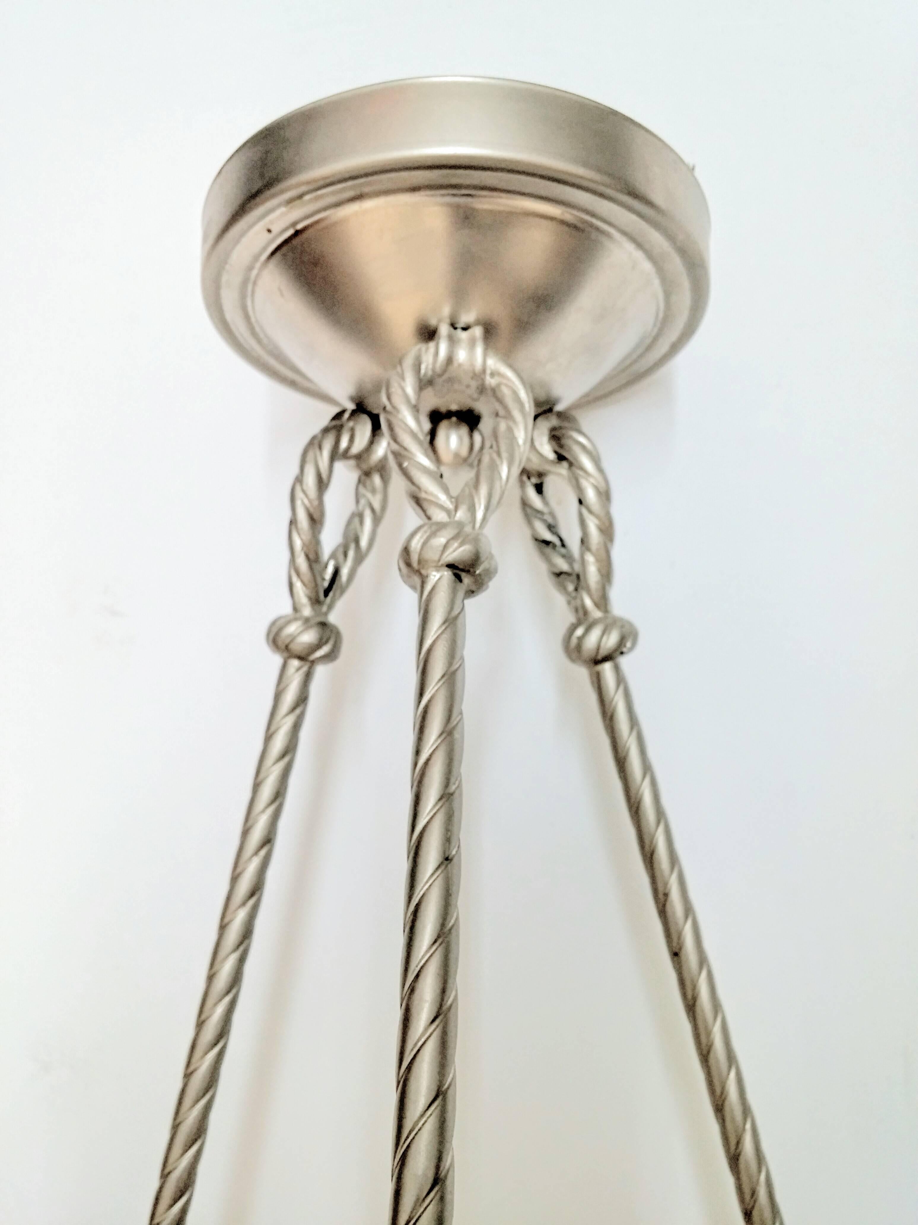 French Art Deco Alabaster Rope Pendant Chandelier In Good Condition In Long Island City, NY