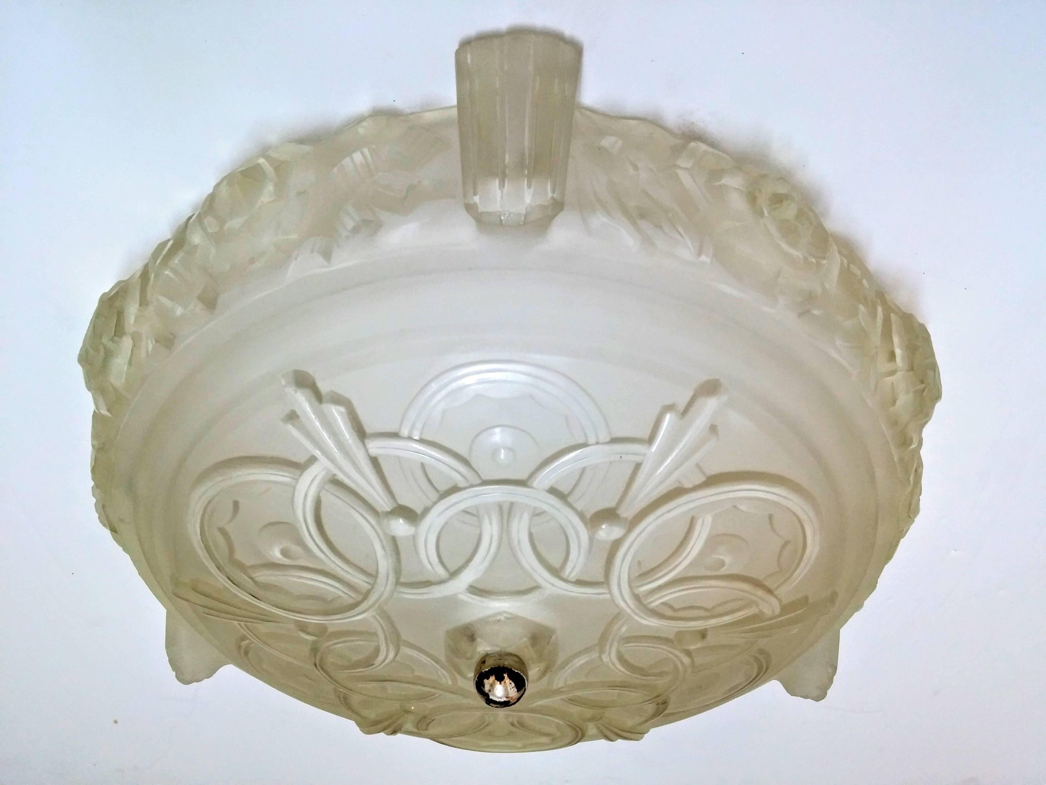 Pressed French Art Deco Flush Mount or Pendant Chandelier by Sabino For Sale