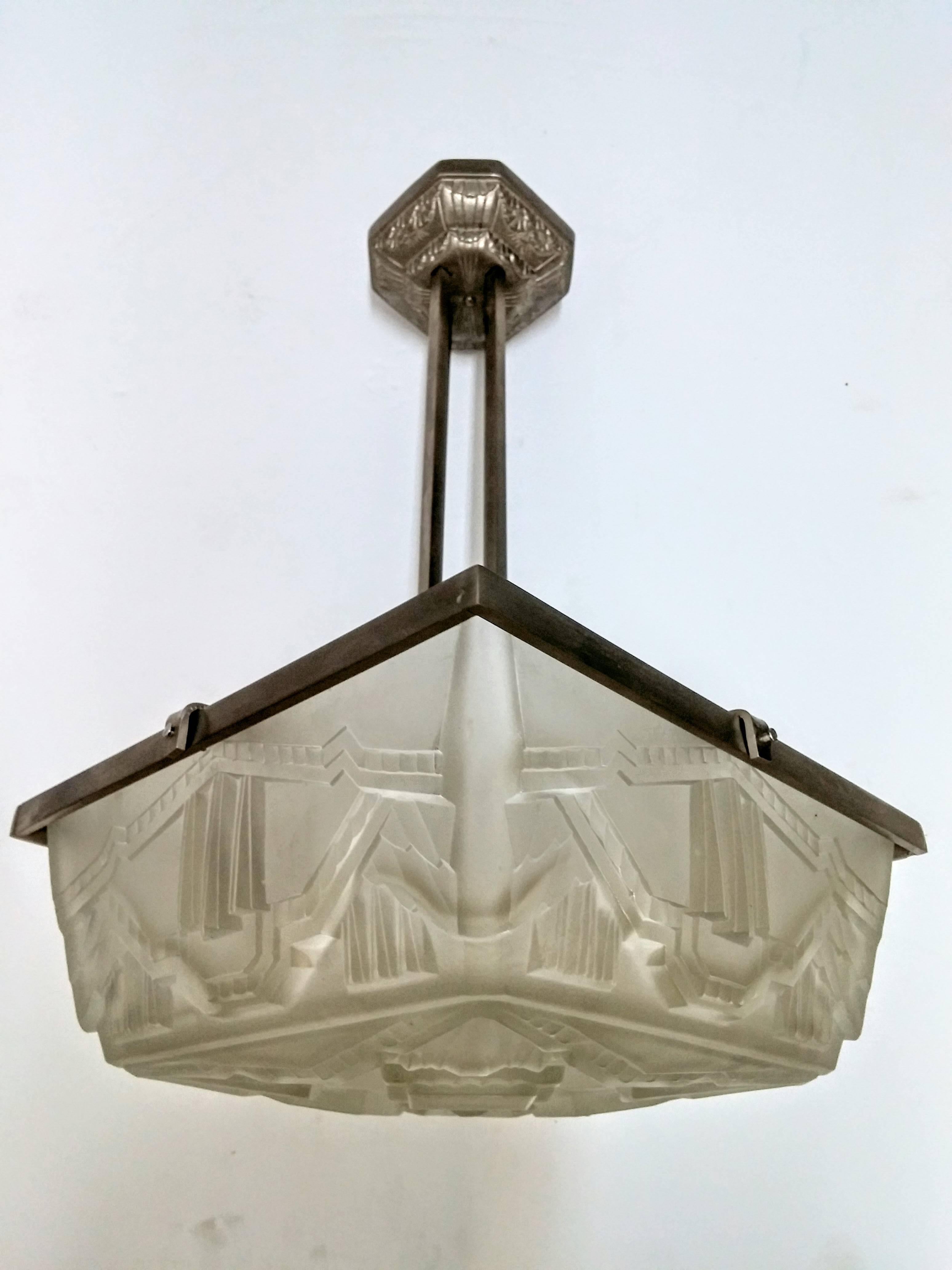 Cast French Art Deco Pendant Chandelier or Flush Mount by Sabino