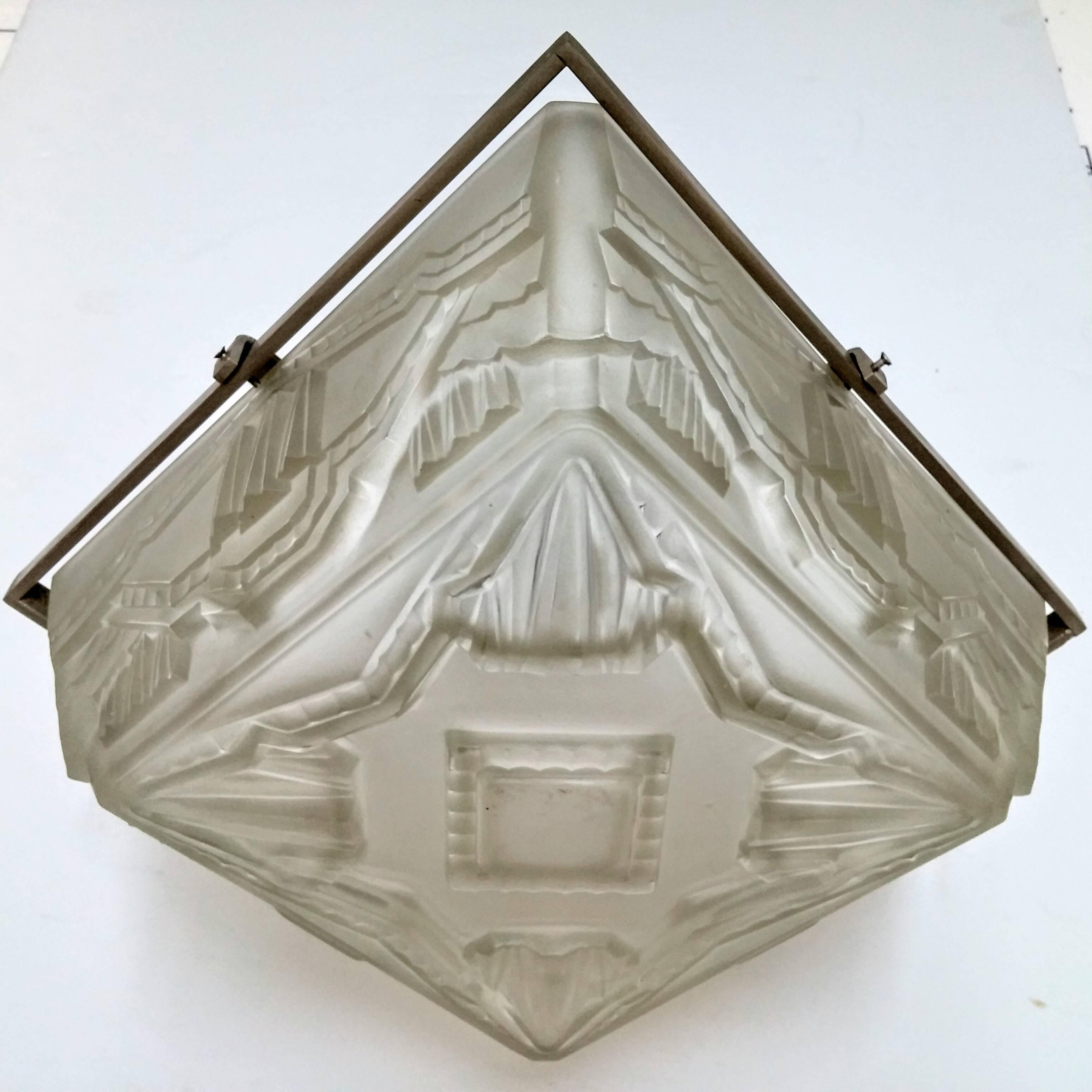 French Art Deco Pendant Chandelier or Flush Mount by Sabino In Excellent Condition In Long Island City, NY