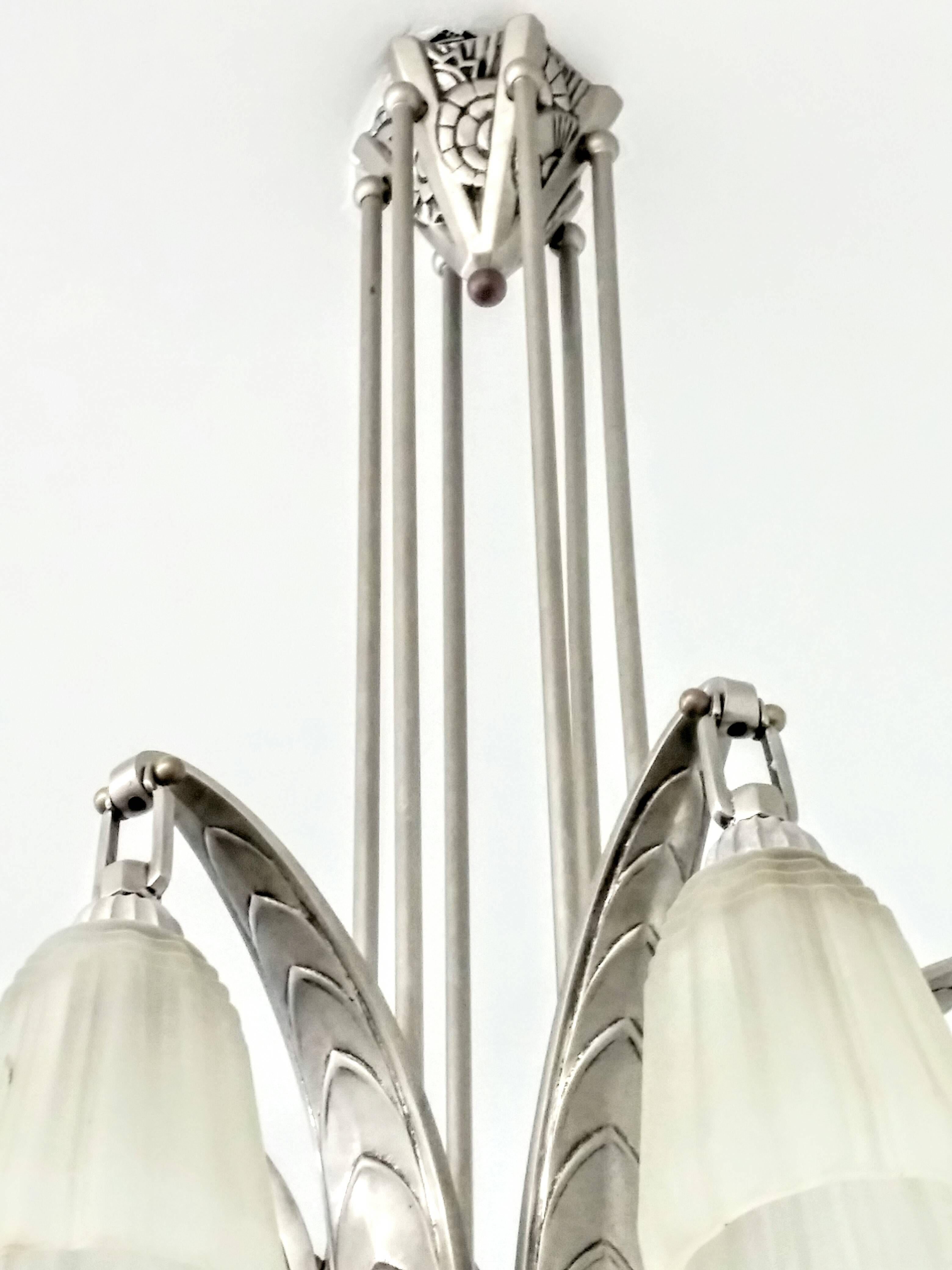 Cast French Art Deco Pendant Chandelier For Sale