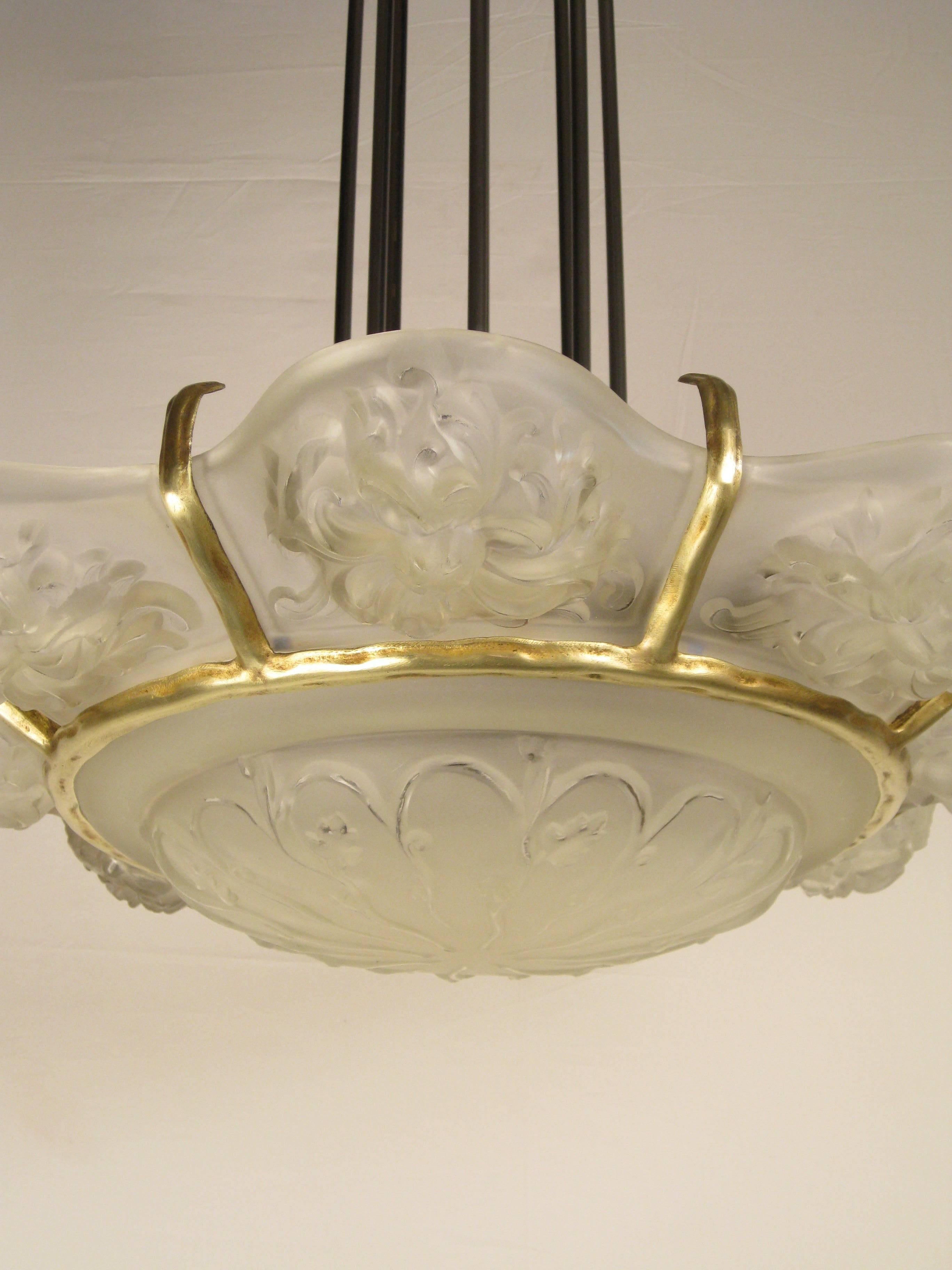 Cast Pair of French Art Deco Chandelier signed Marius-Ernest Sabino (Pair available) For Sale