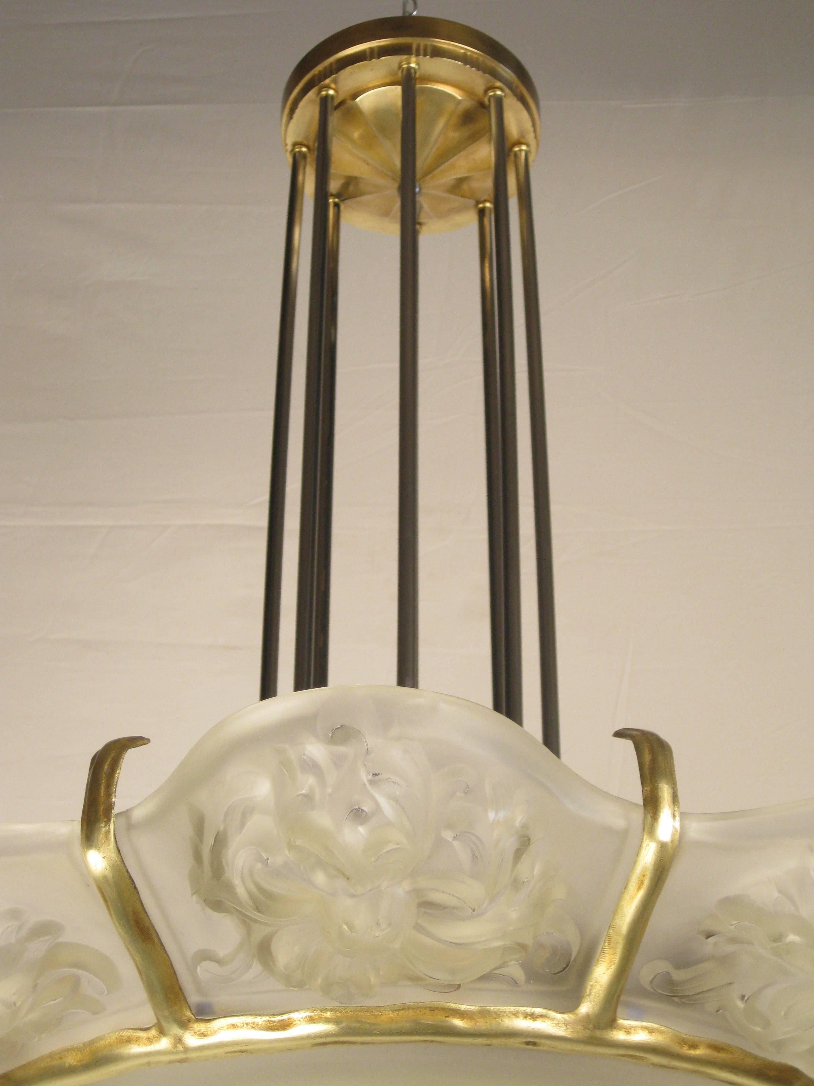 Pair of French Art Deco Chandelier signed Marius-Ernest Sabino (Pair available) In Excellent Condition For Sale In Long Island City, NY