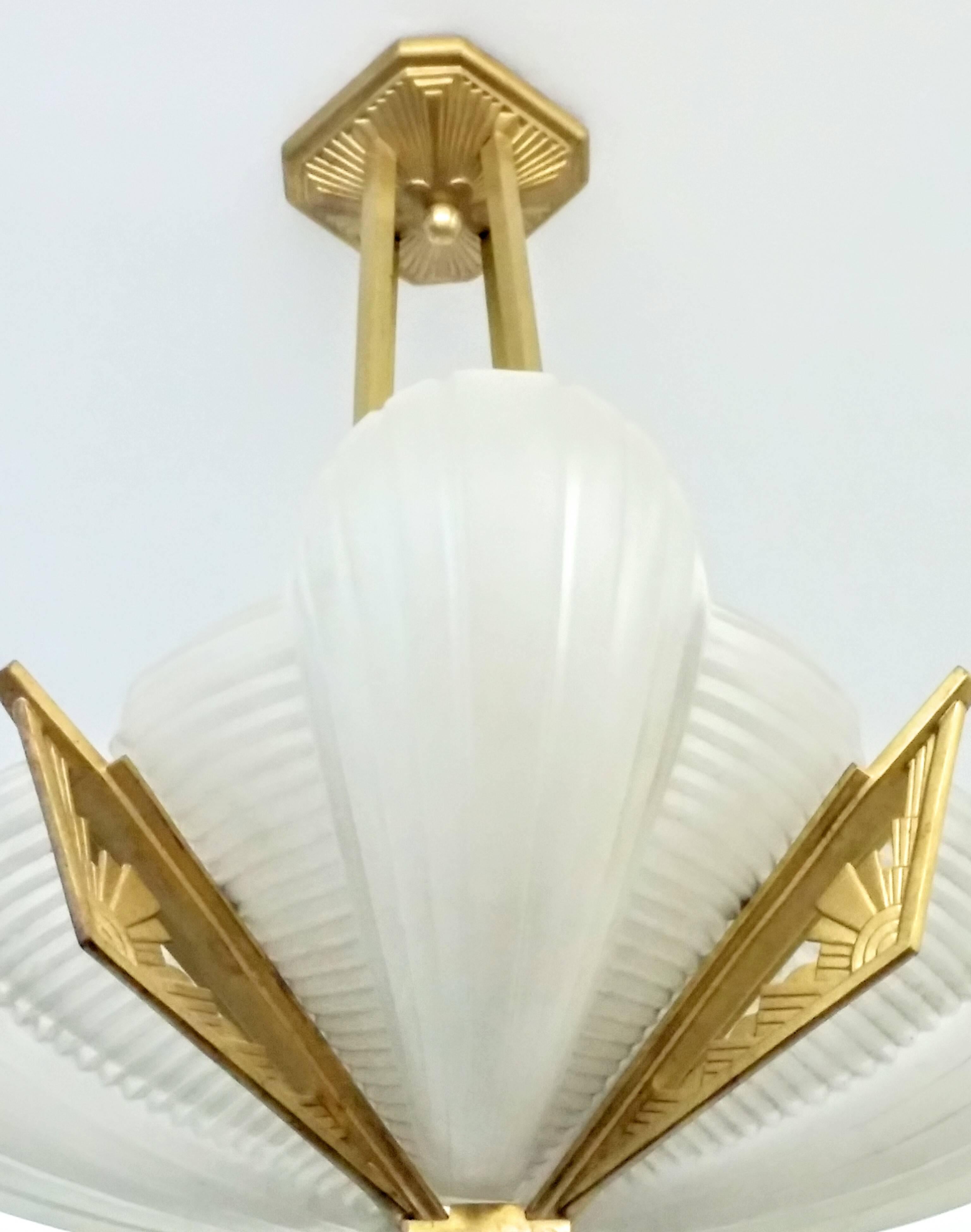 Pressed French Art Deco Pendant Chandelier by Atelier Petitot  (Pair available)