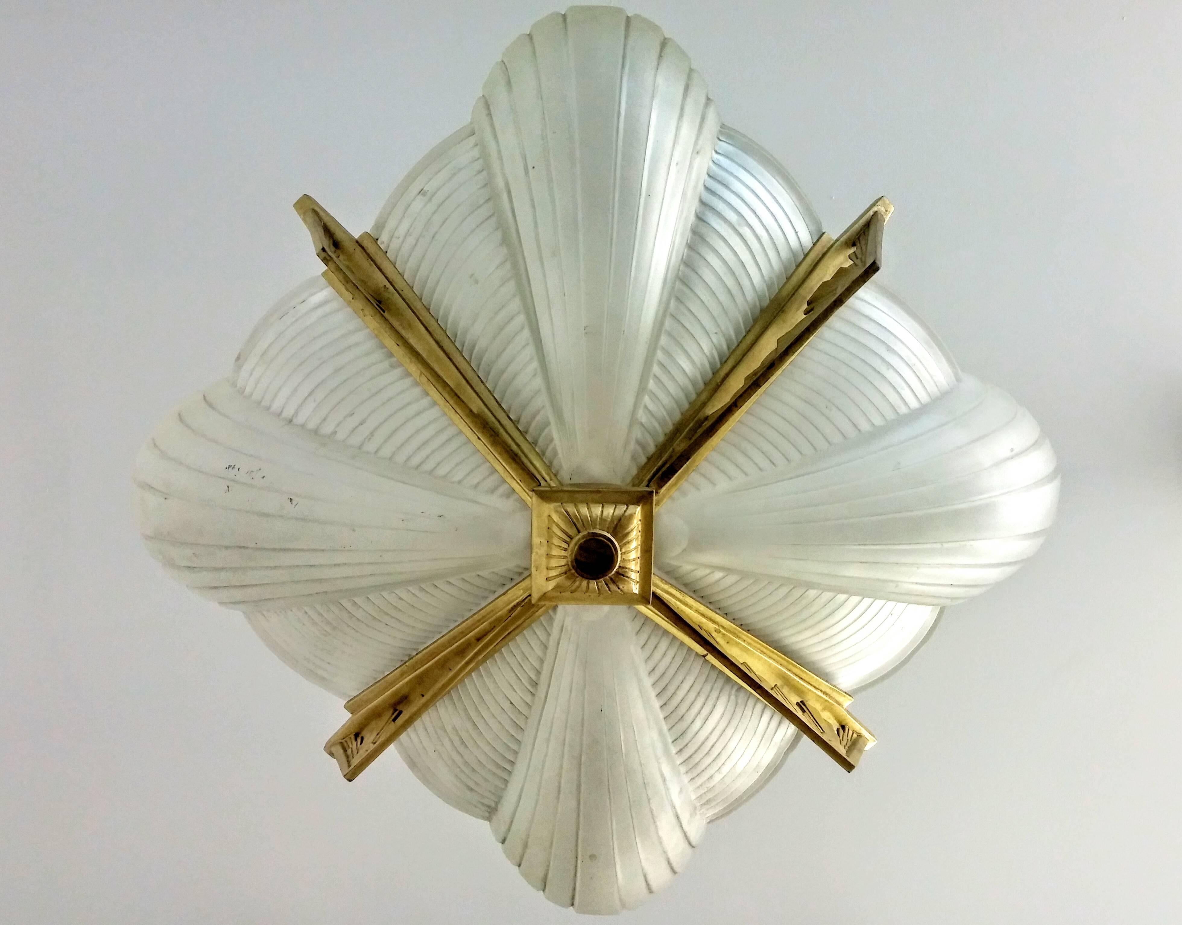 20th Century French Art Deco Pendant Chandelier by Atelier Petitot  (Pair available)