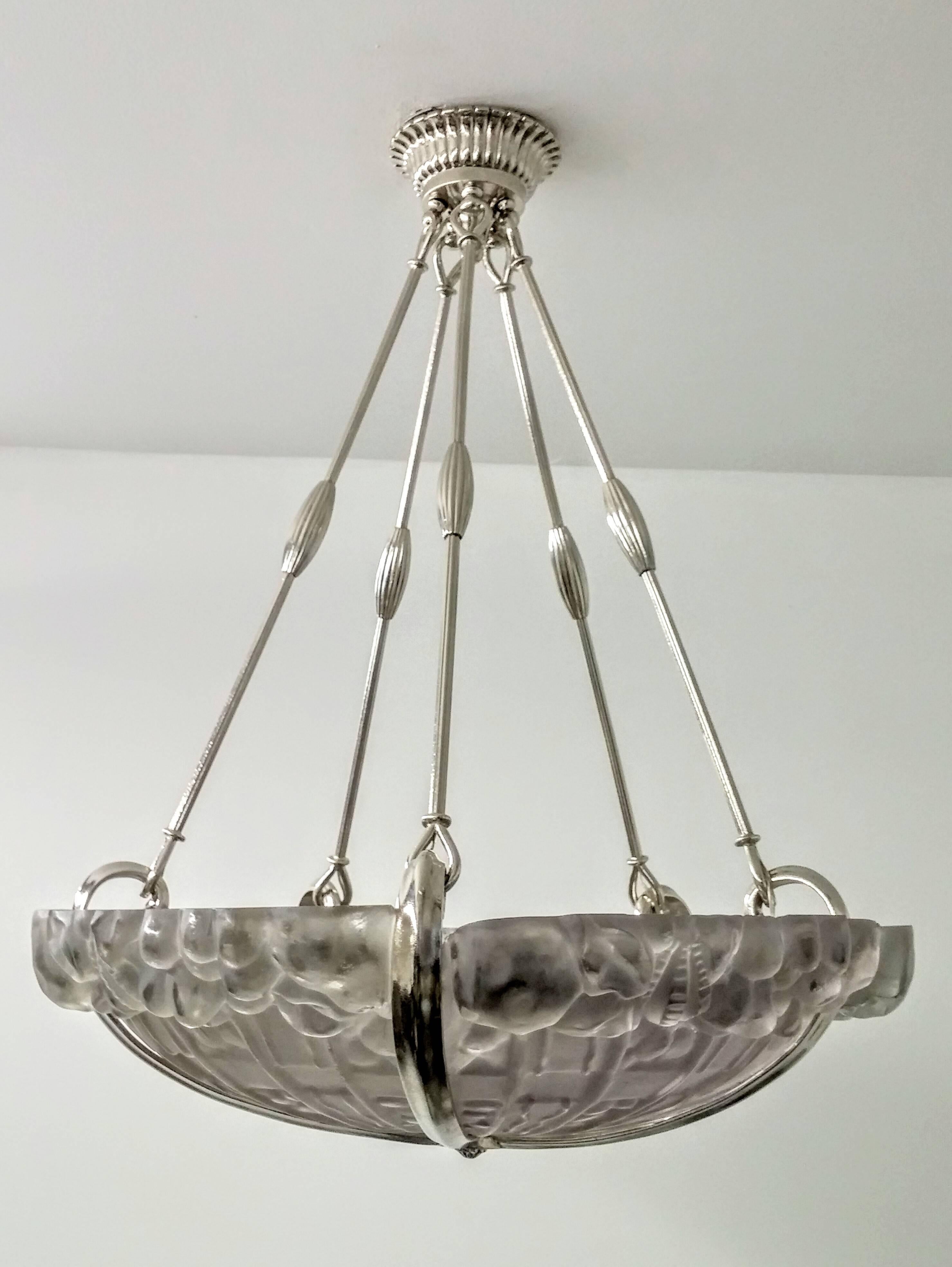 Cast French Art Deco Pendant Chandelier by Genet et Michon For Sale