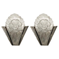 Pair of French Art Deco Wall Sconces Signed by Degue
