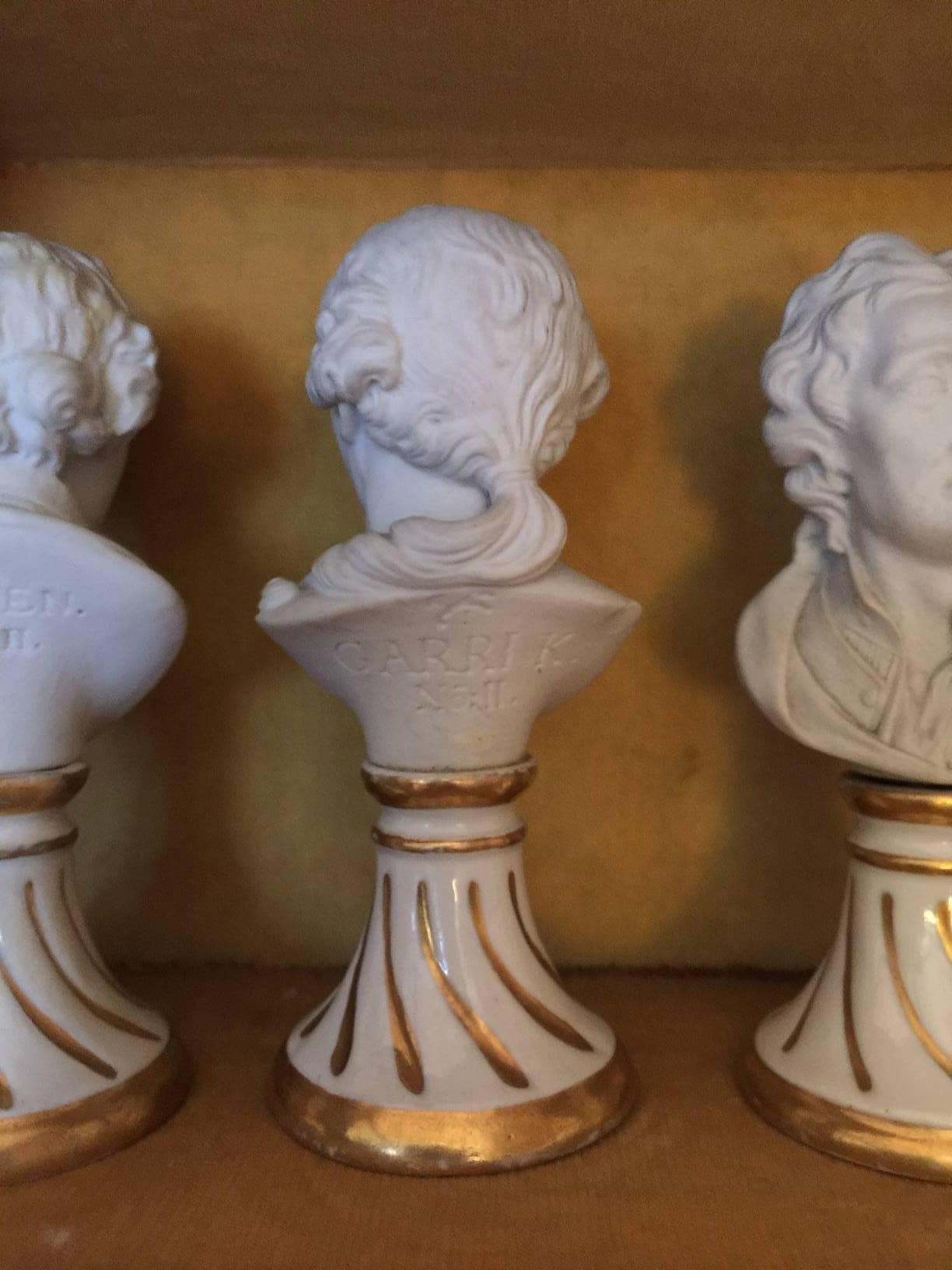 German Seven Miniature Furstenberg Biscuit Porcelain Busts of English Men of Letters For Sale