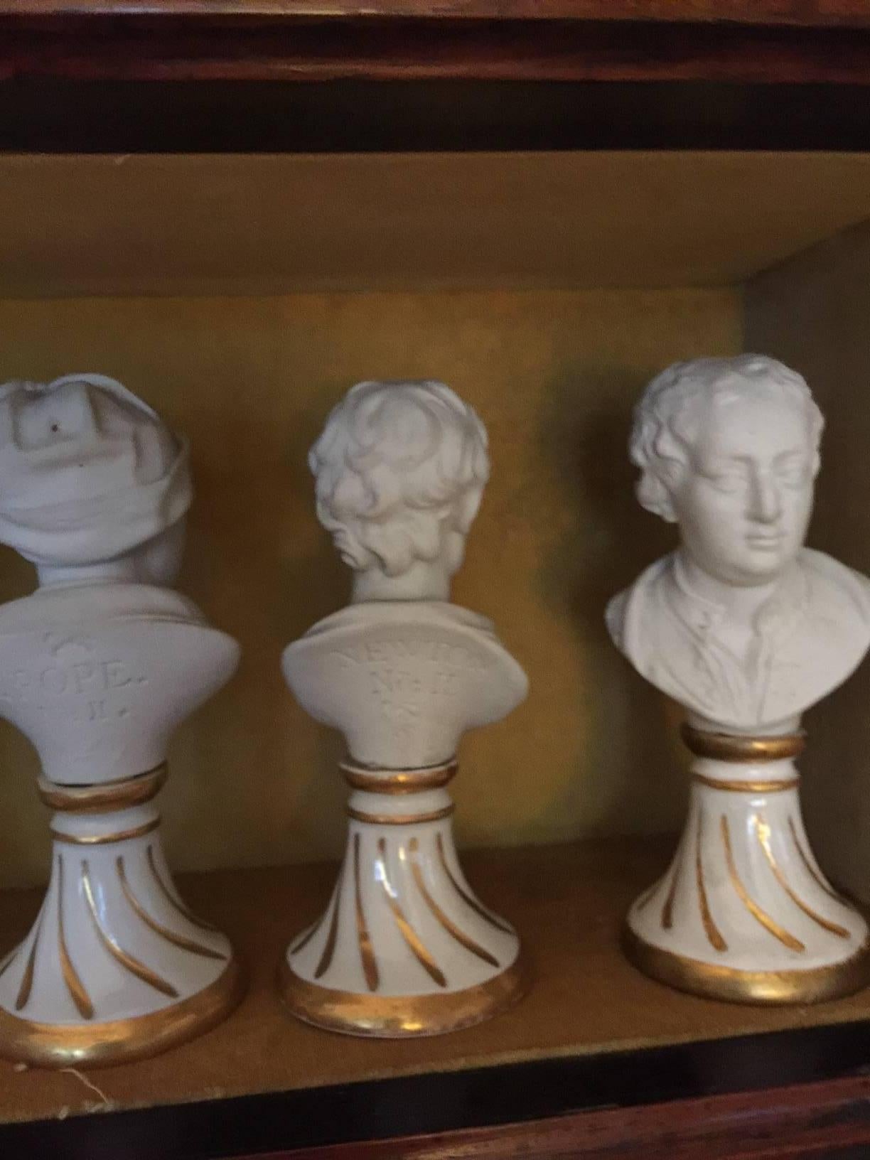19th Century Seven Miniature Furstenberg Biscuit Porcelain Busts of English Men of Letters For Sale