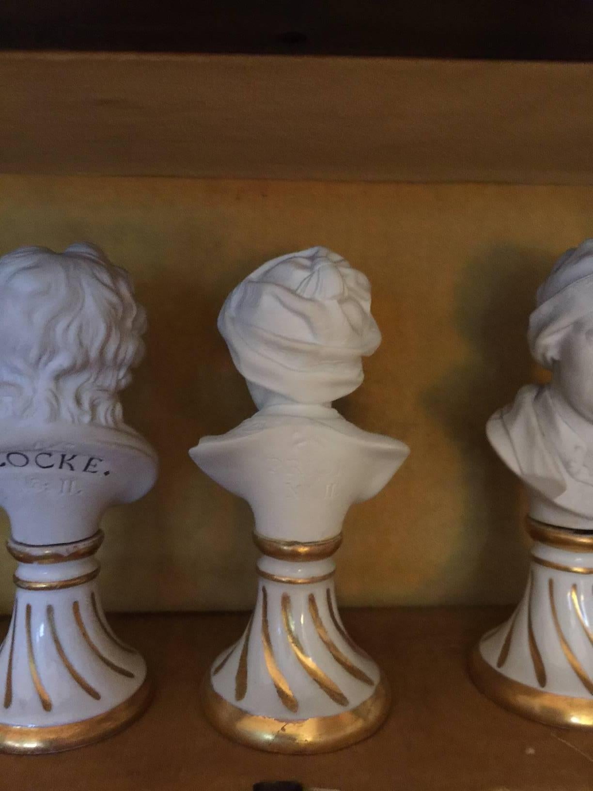 Seven Miniature Furstenberg Biscuit Porcelain Busts of English Men of Letters In Good Condition For Sale In Spencertown, NY