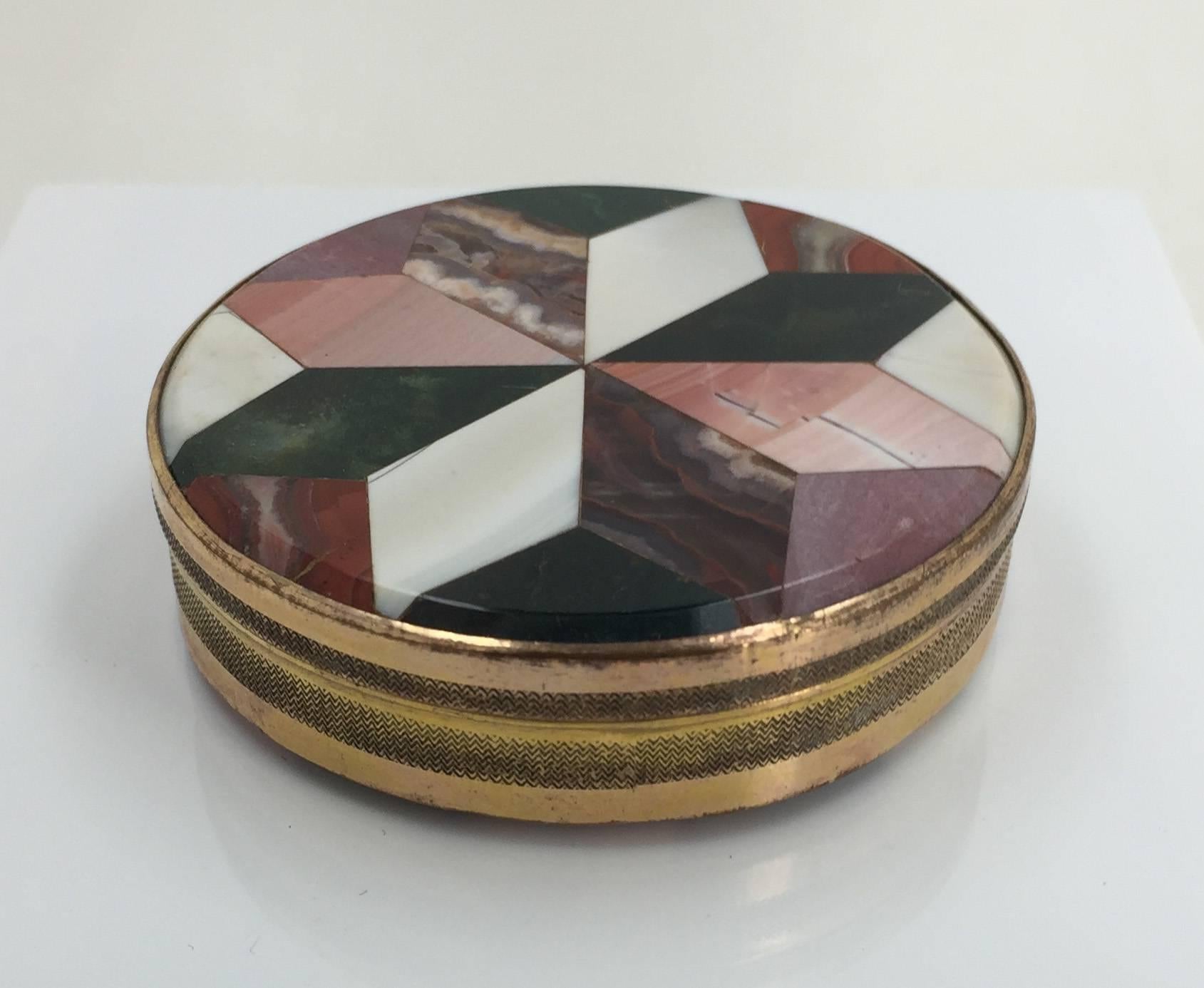 Victorian Specimen Brass-Mounted Stone Snuff Box, 19th Century In Good Condition In Spencertown, NY