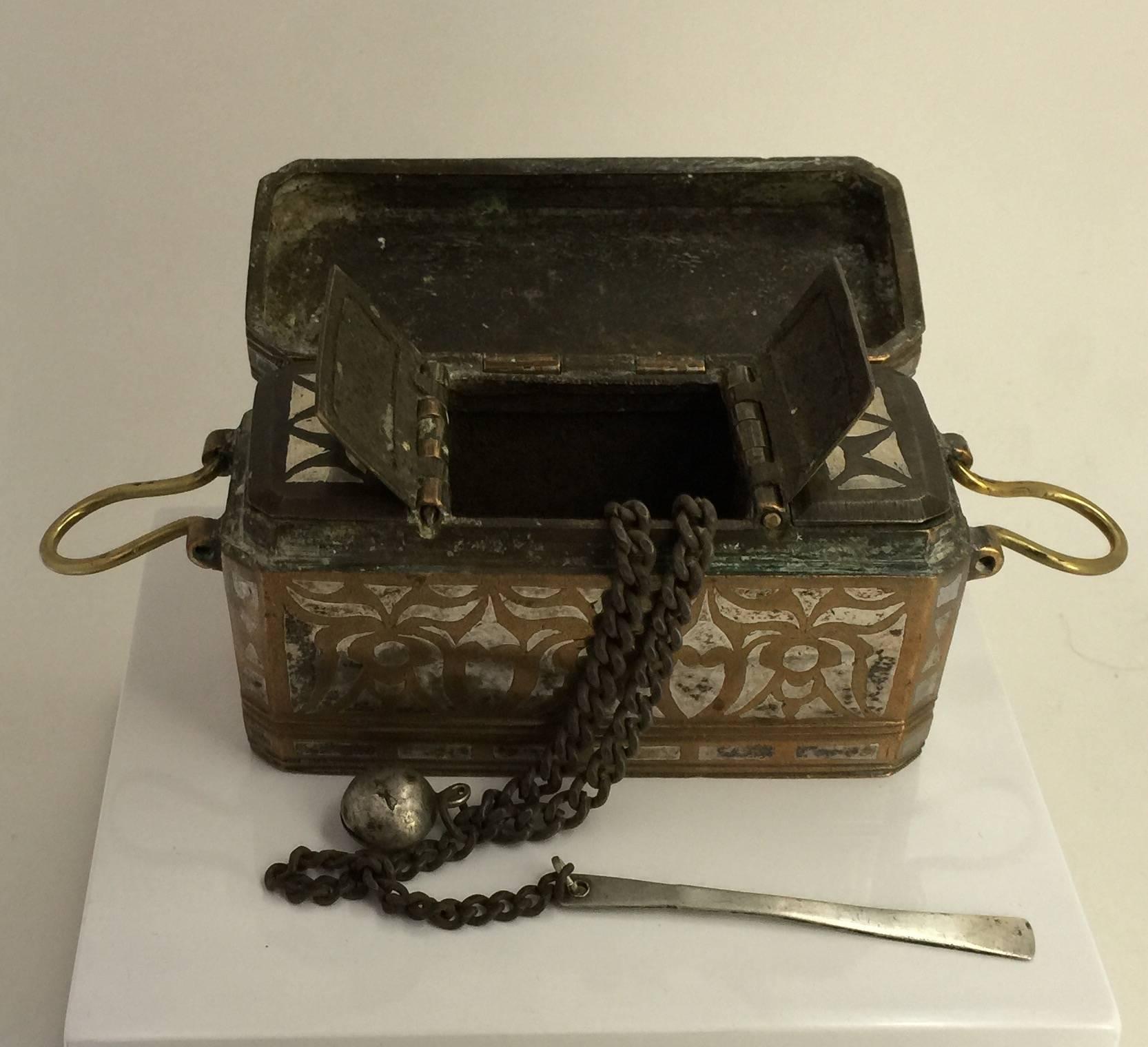 Spanish Colonial Silver and Bronze Inlaid Betel Nut Box