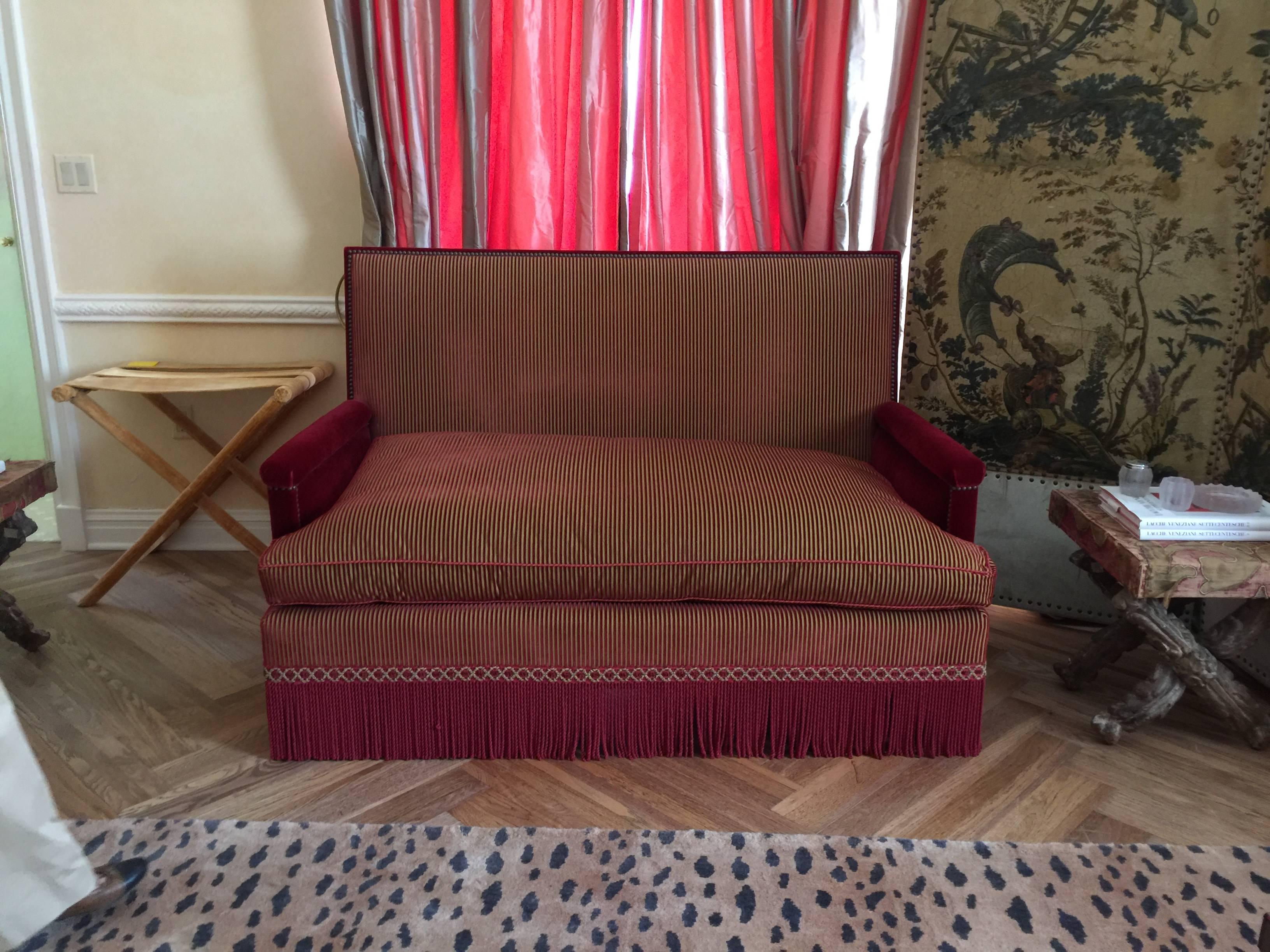 Pair of Mohair and Silk Striped Sofa's In Good Condition For Sale In Spencertown, NY