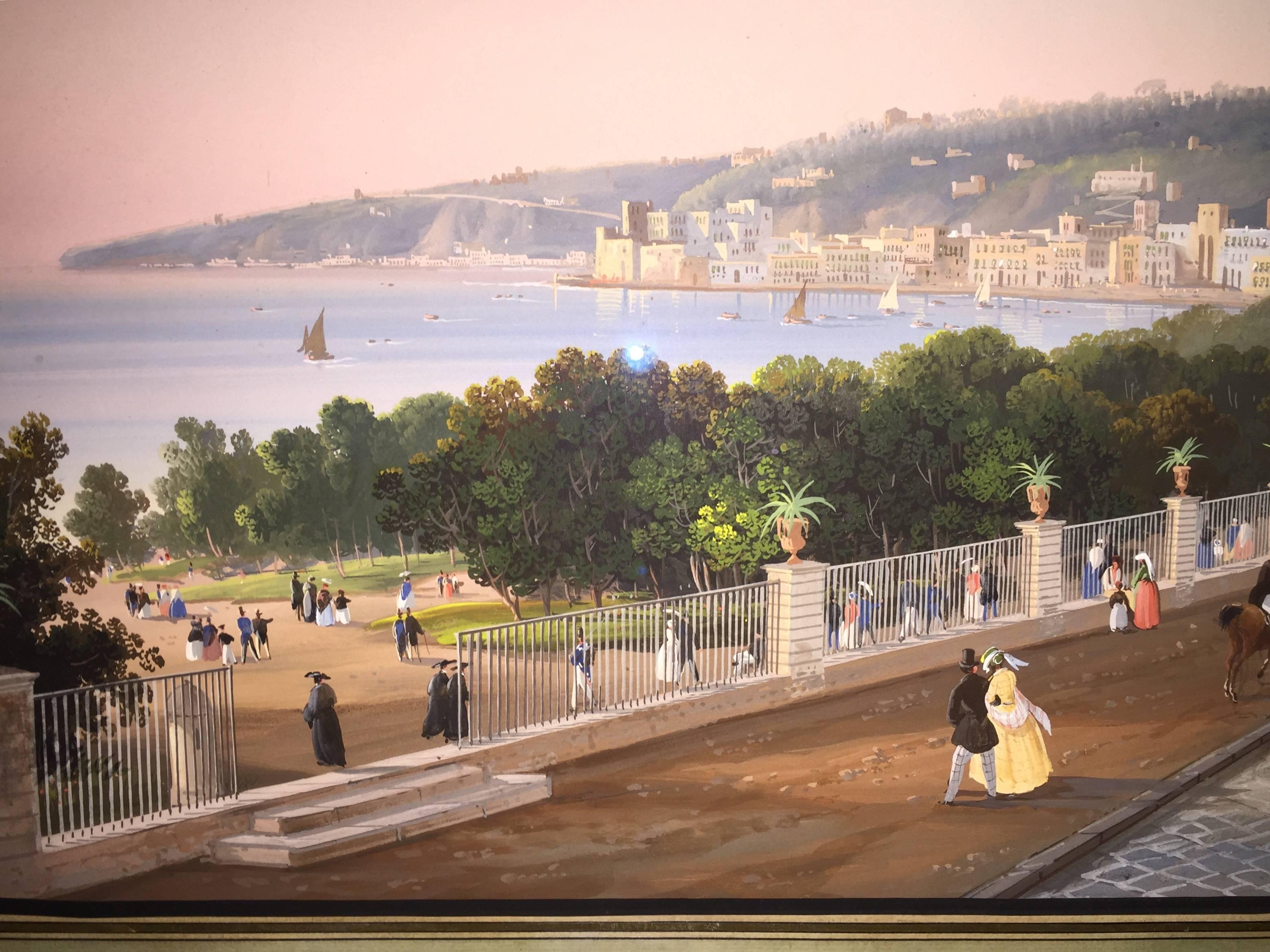 Grand Tour Italian Gouache Depicting a View of Posillipo from Naples, 19th Century For Sale