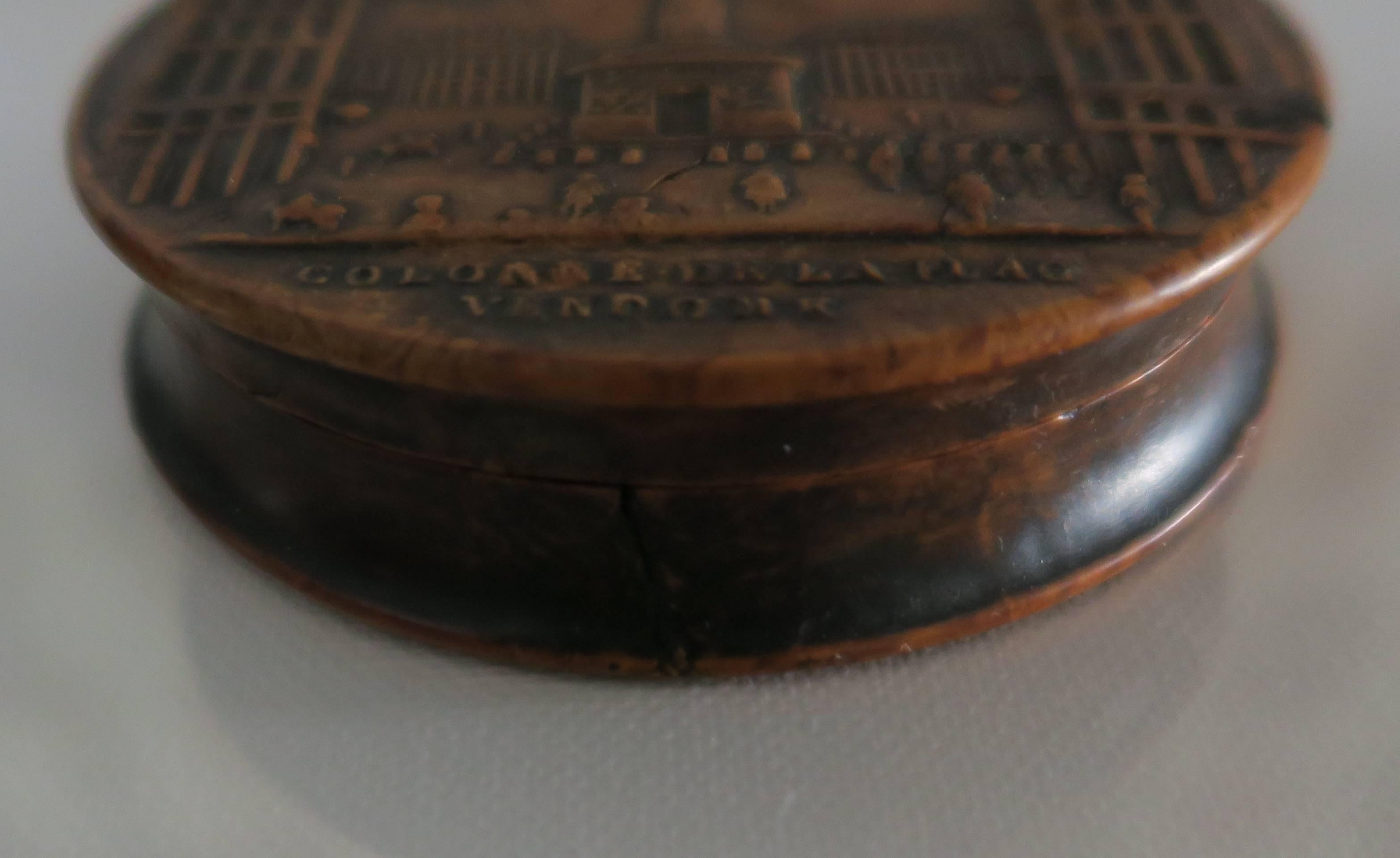 The circular box depicting Place Vendome with quote on bottom 'COLON DE LA PLACE VENDOME.' The interior with collectors label 'EVAN THOMAS COLLECTION 408.’
