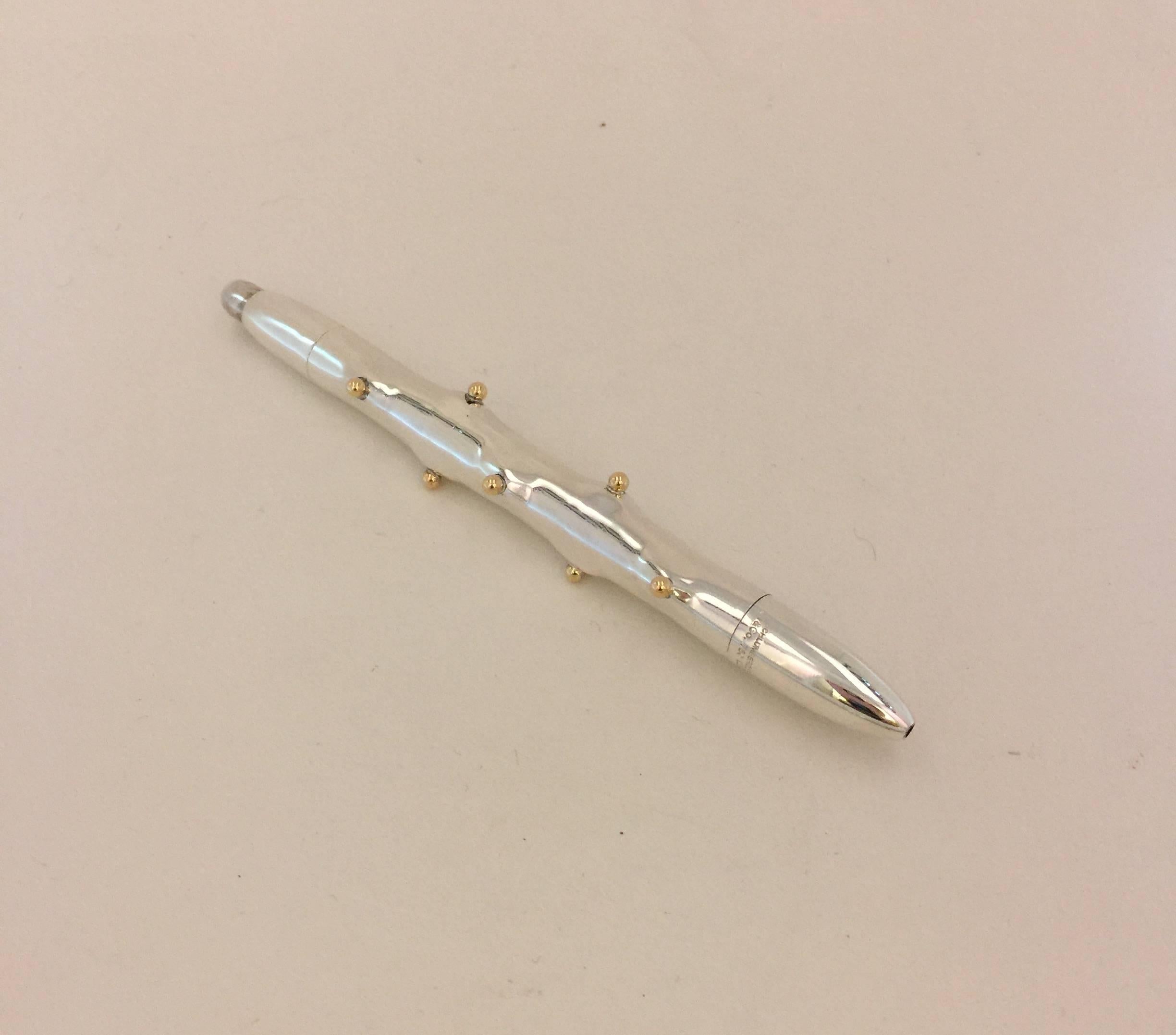 Appliqué Tiffany Silver and Gold Schlumberger Pen, circa 1960 For Sale