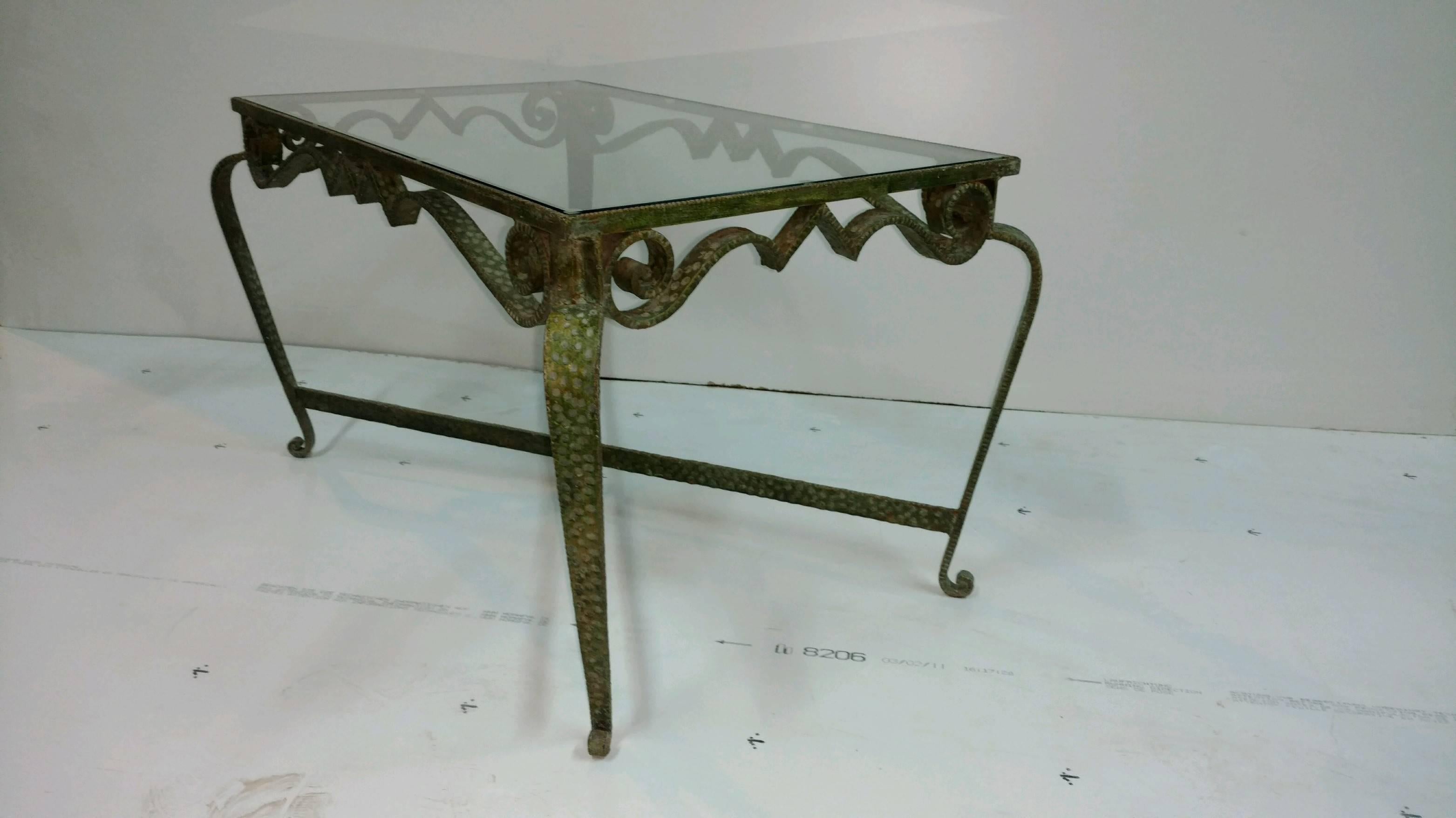 Italian Hammered Wrought Iron Coffee Table, Attributed to Pier Luigi Colli