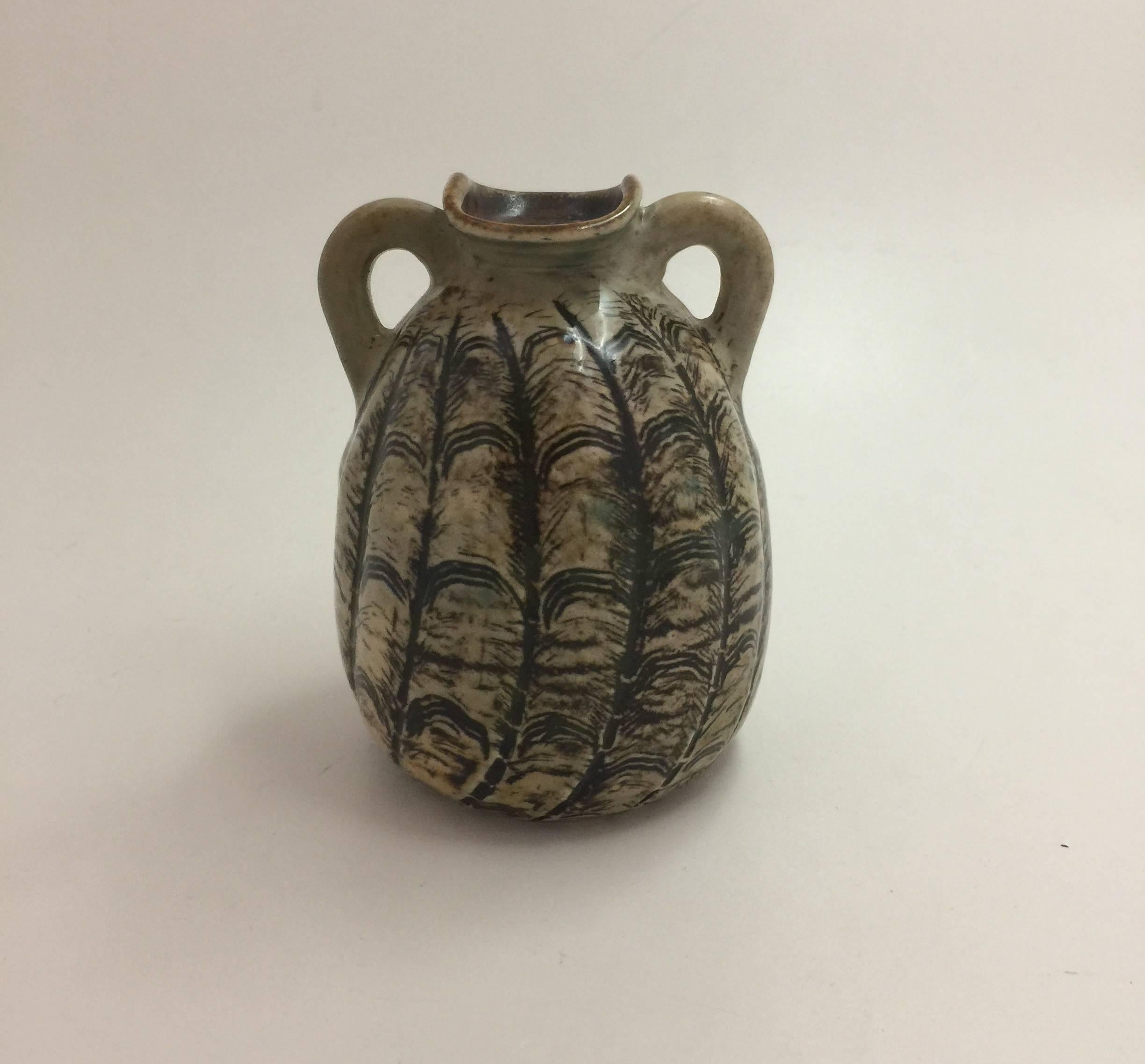 Martin Brothers Miniature Two Handled Vase, circa 1900 In Excellent Condition In Spencertown, NY