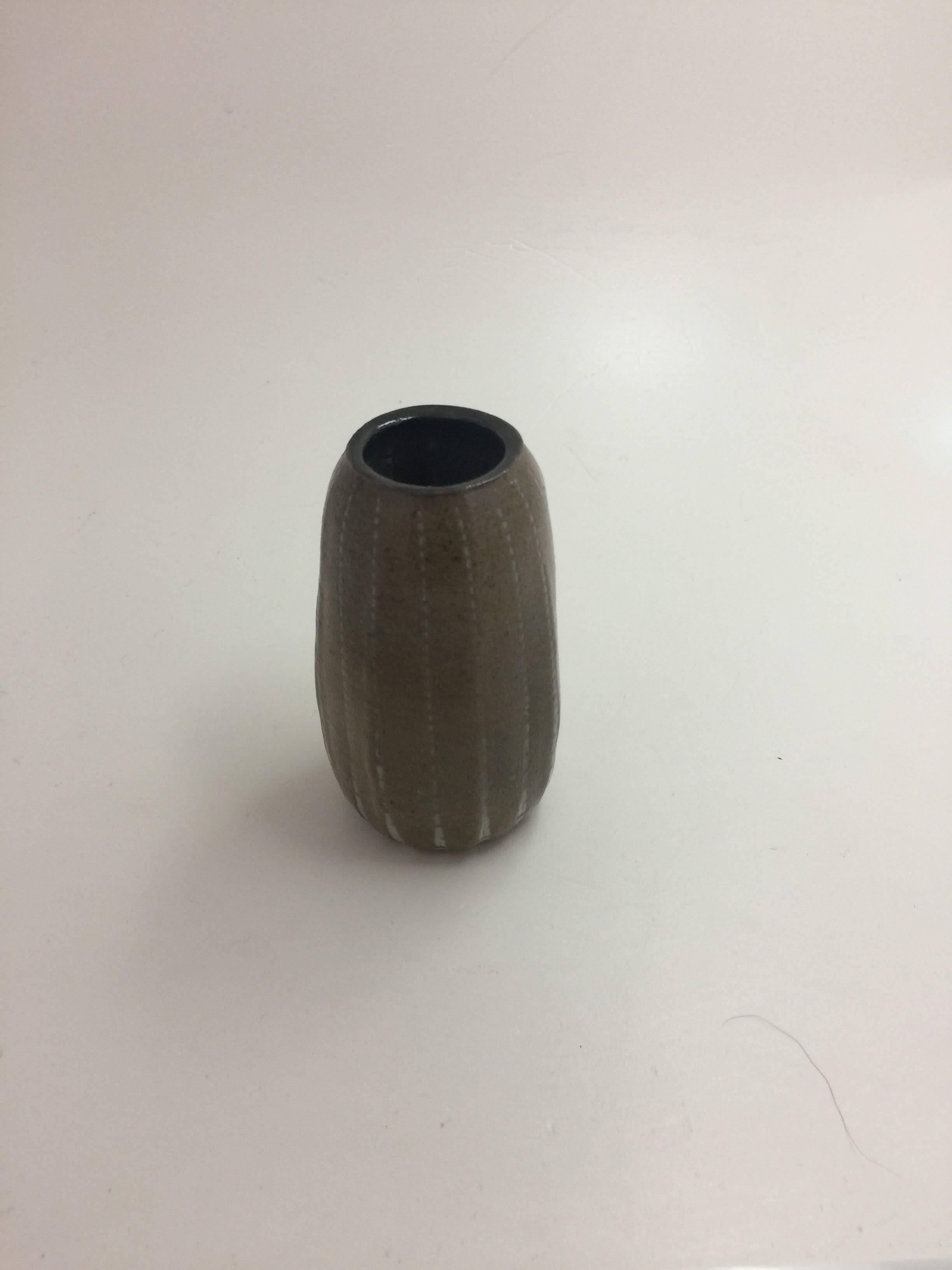 Aesthetic Movement Martin Brothers Miniature Ribbed Vase, Signed and Dated, 1908