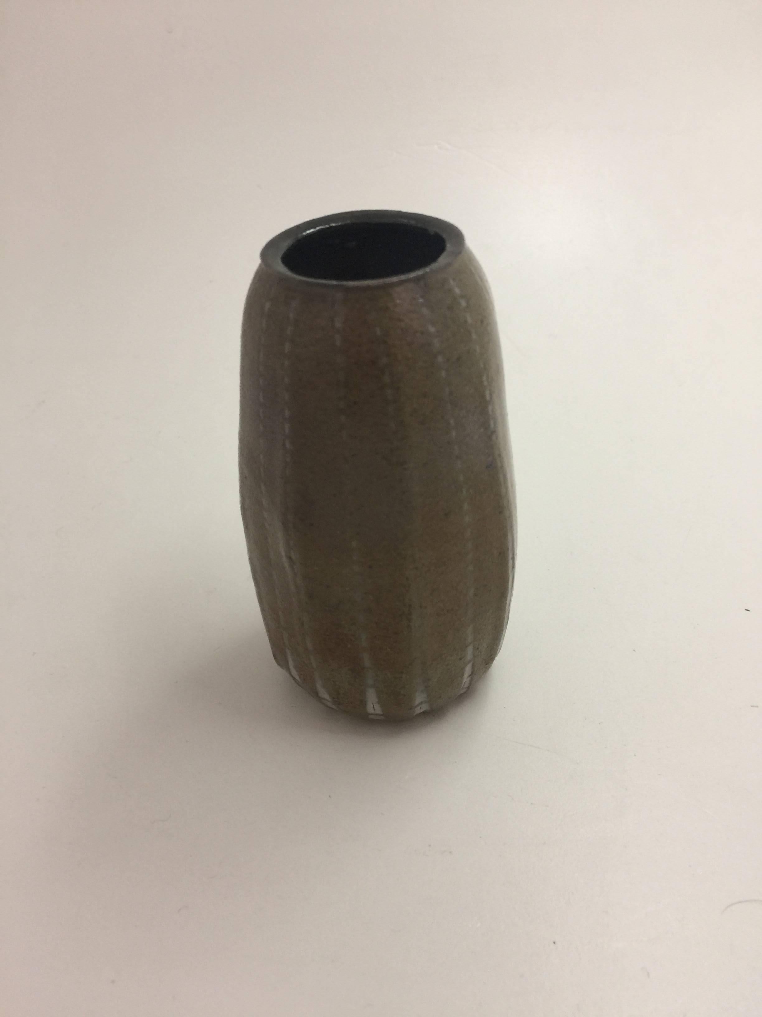 English Martin Brothers Miniature Ribbed Vase, Signed and Dated, 1908