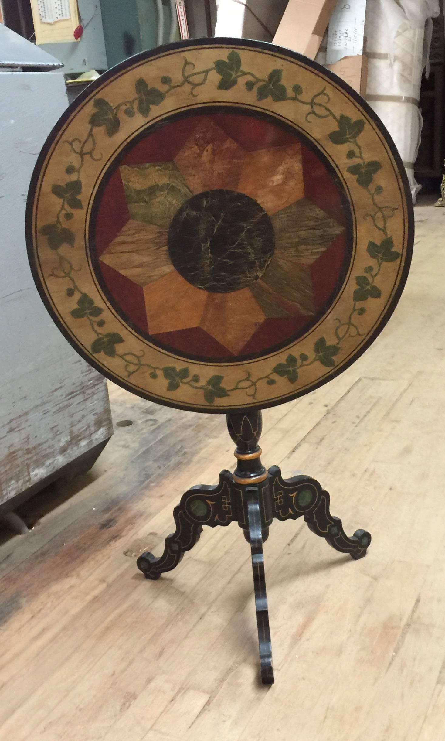Napoleon III Painted Round Tilt-Top Table, Late 19th Century In Good Condition For Sale In Spencertown, NY