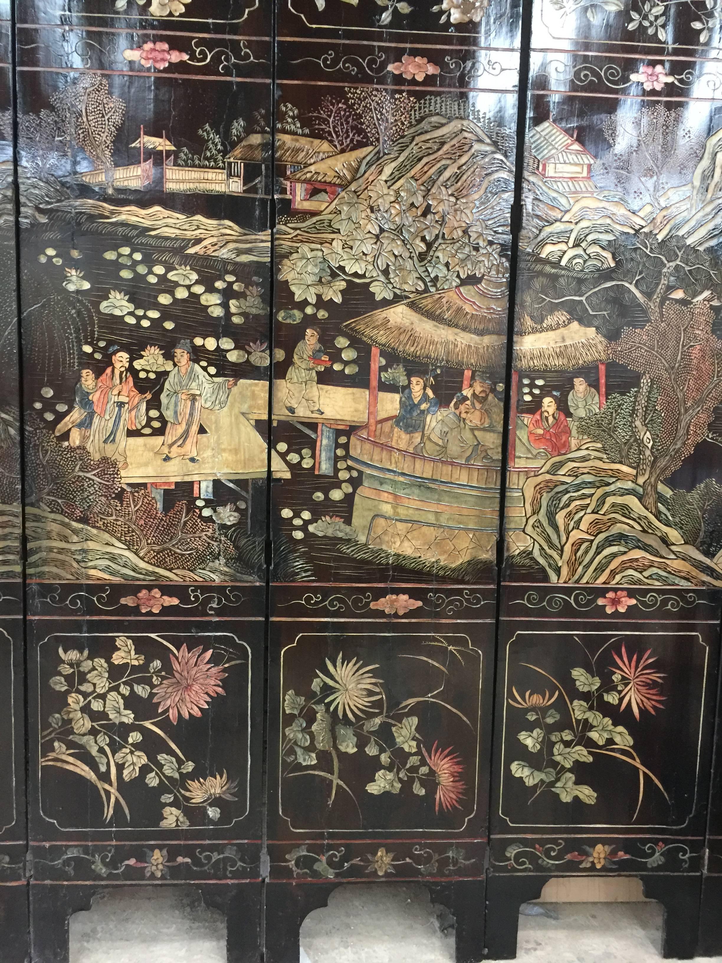 Chinese Coramandel Lacquer Qing Dynasty Eight-Panel Screen, 19th Century 2