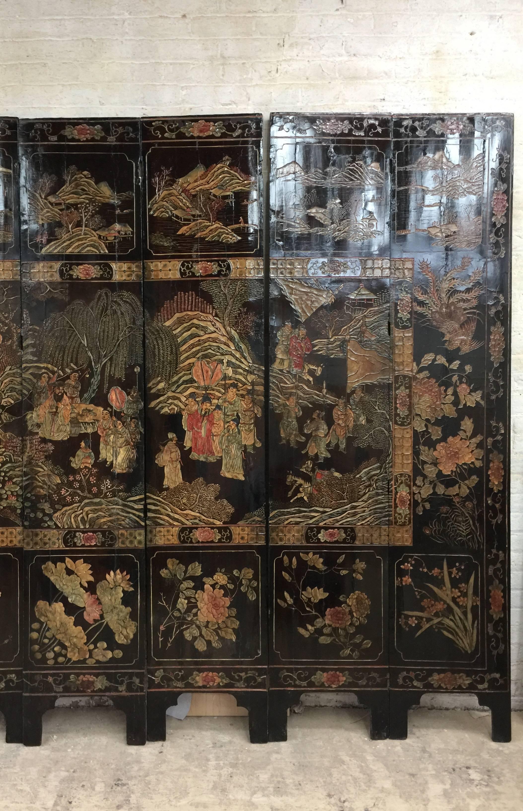 Chinese Coramandel Lacquer Qing Dynasty Eight-Panel Screen, 19th Century In Good Condition In Spencertown, NY