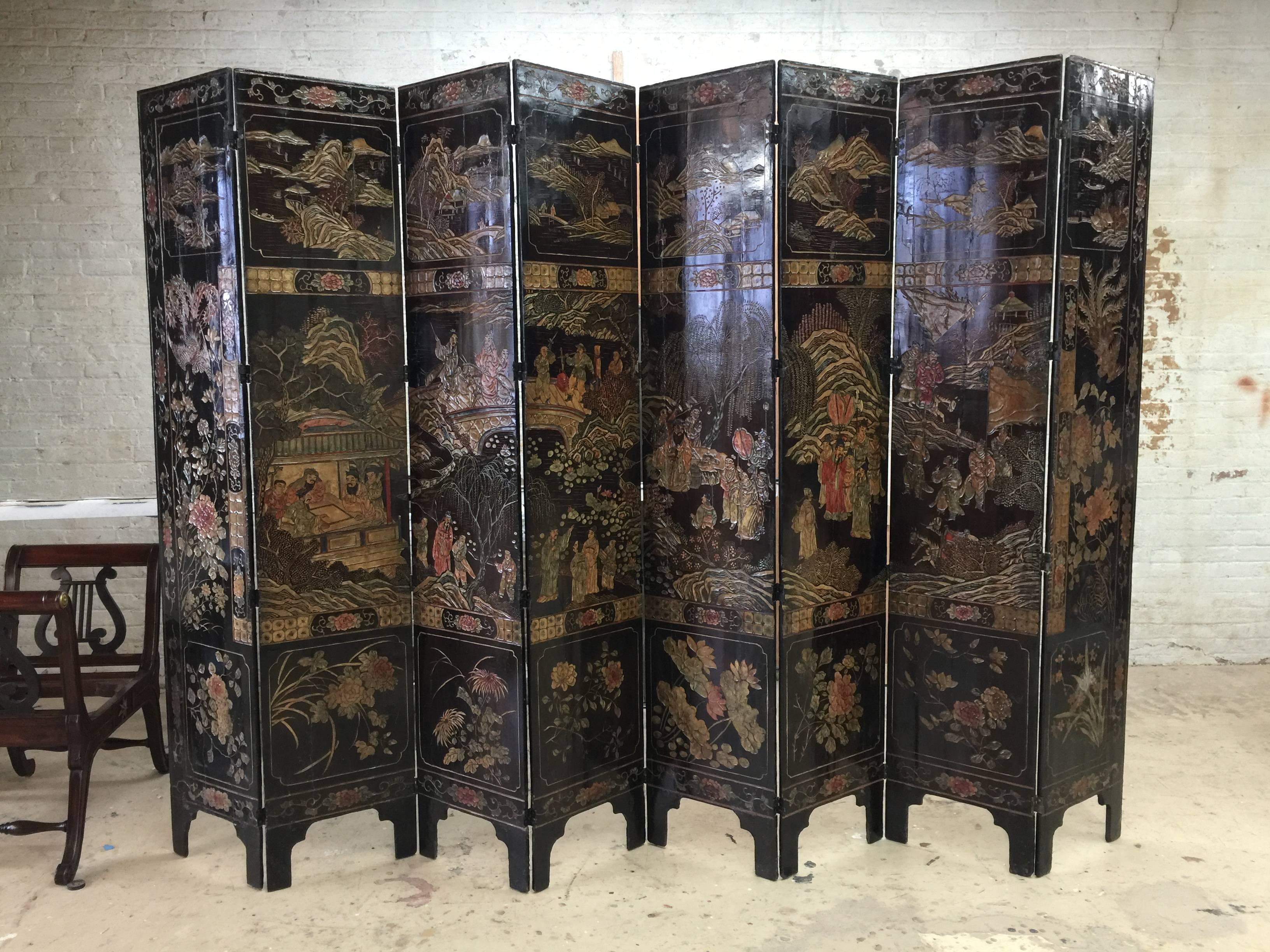 Chinese Coramandel Lacquer Qing Dynasty Eight-Panel Screen, 19th Century 4