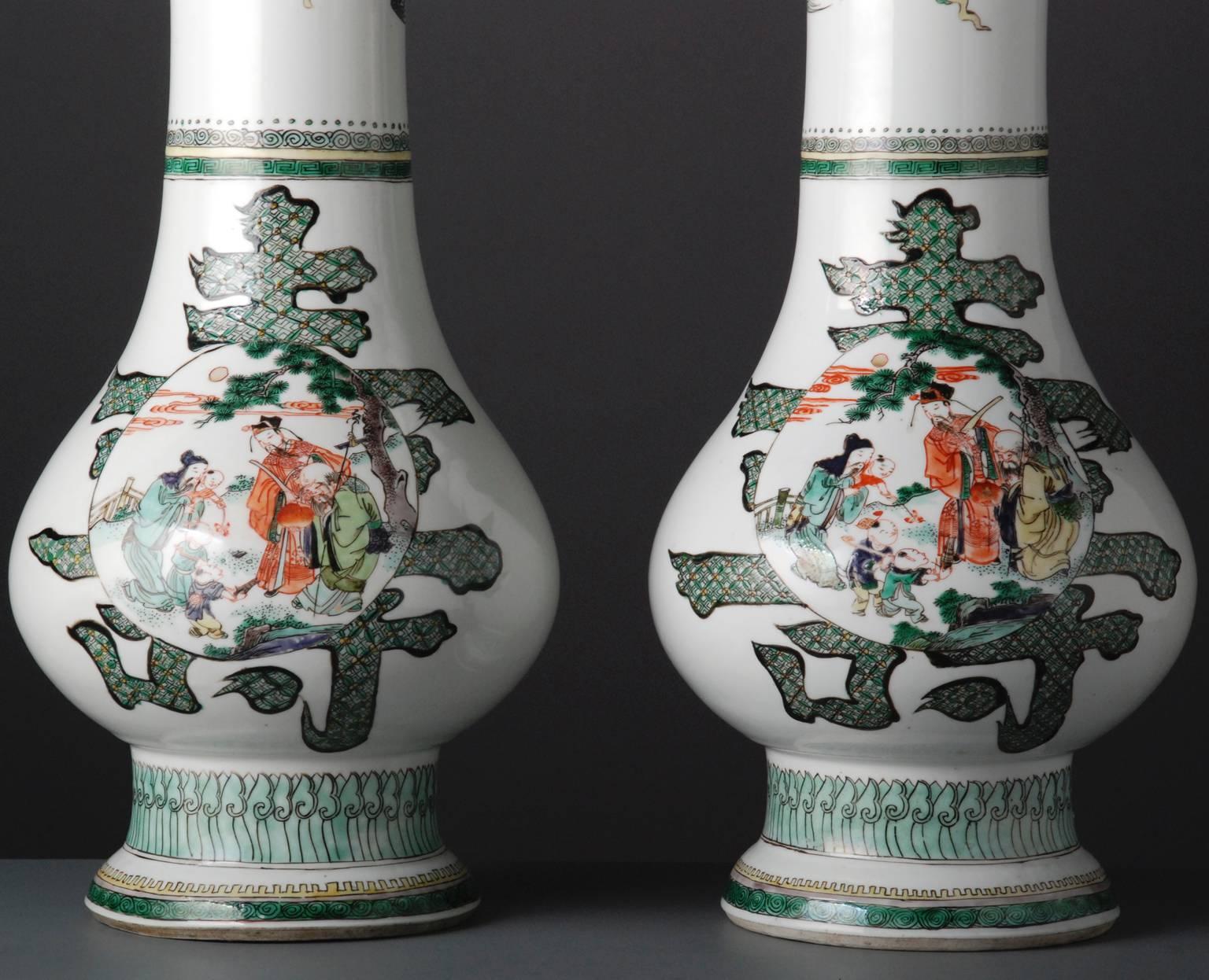 17th Century Pair of Chinese Famille Verte Vases For Sale