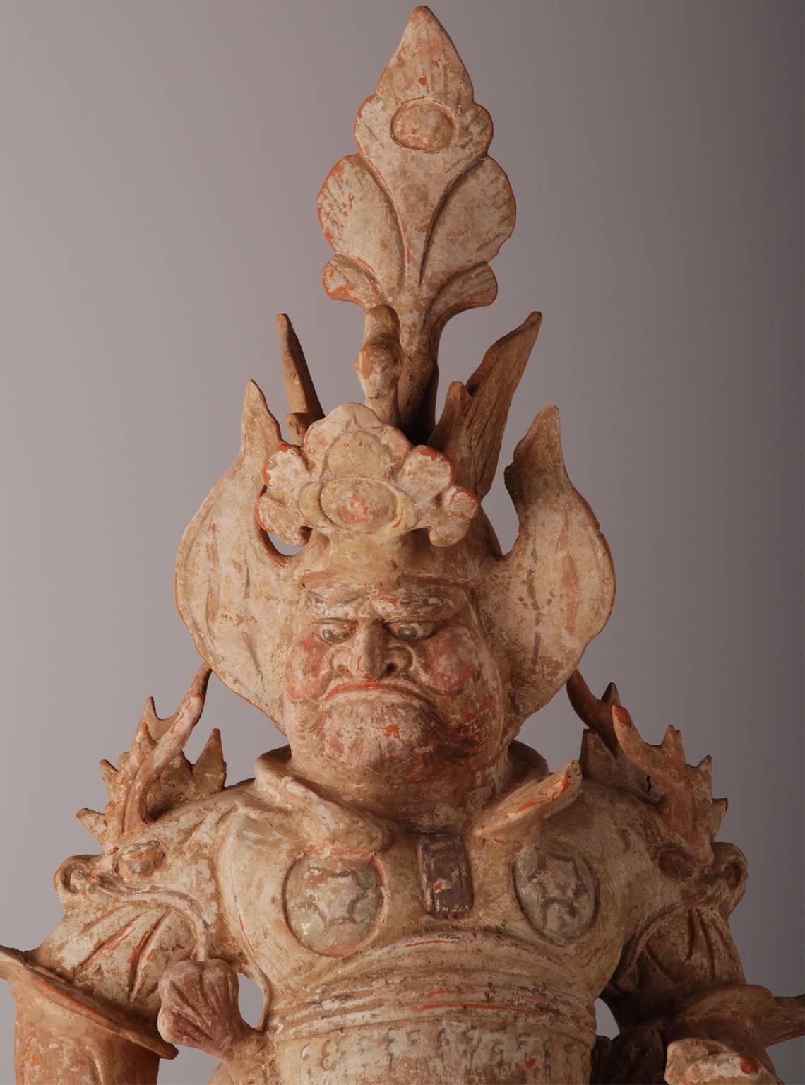 Chinese Pair of Pottery Lokapalas For Sale 1