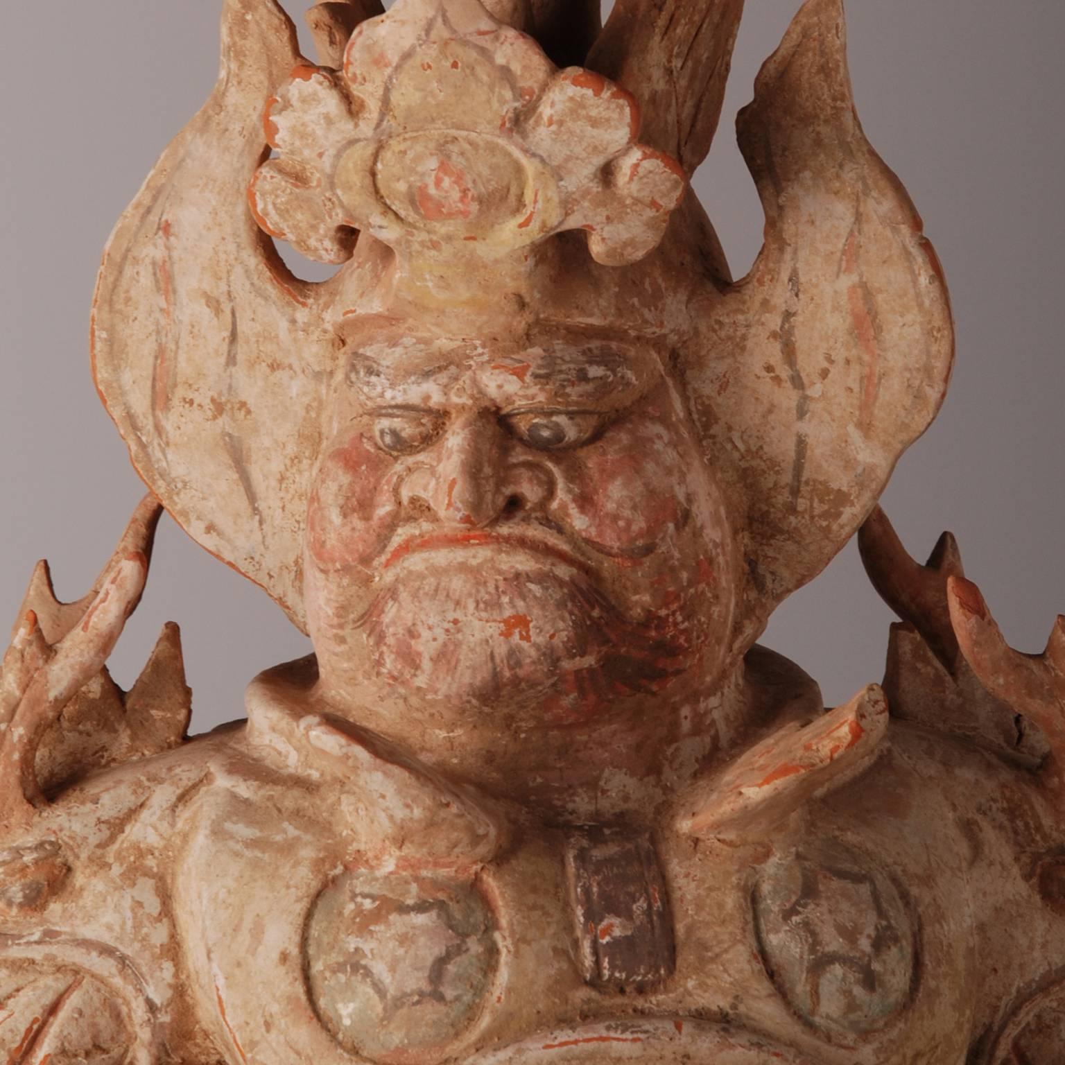 Chinese Export Chinese Pair of Pottery Lokapalas For Sale