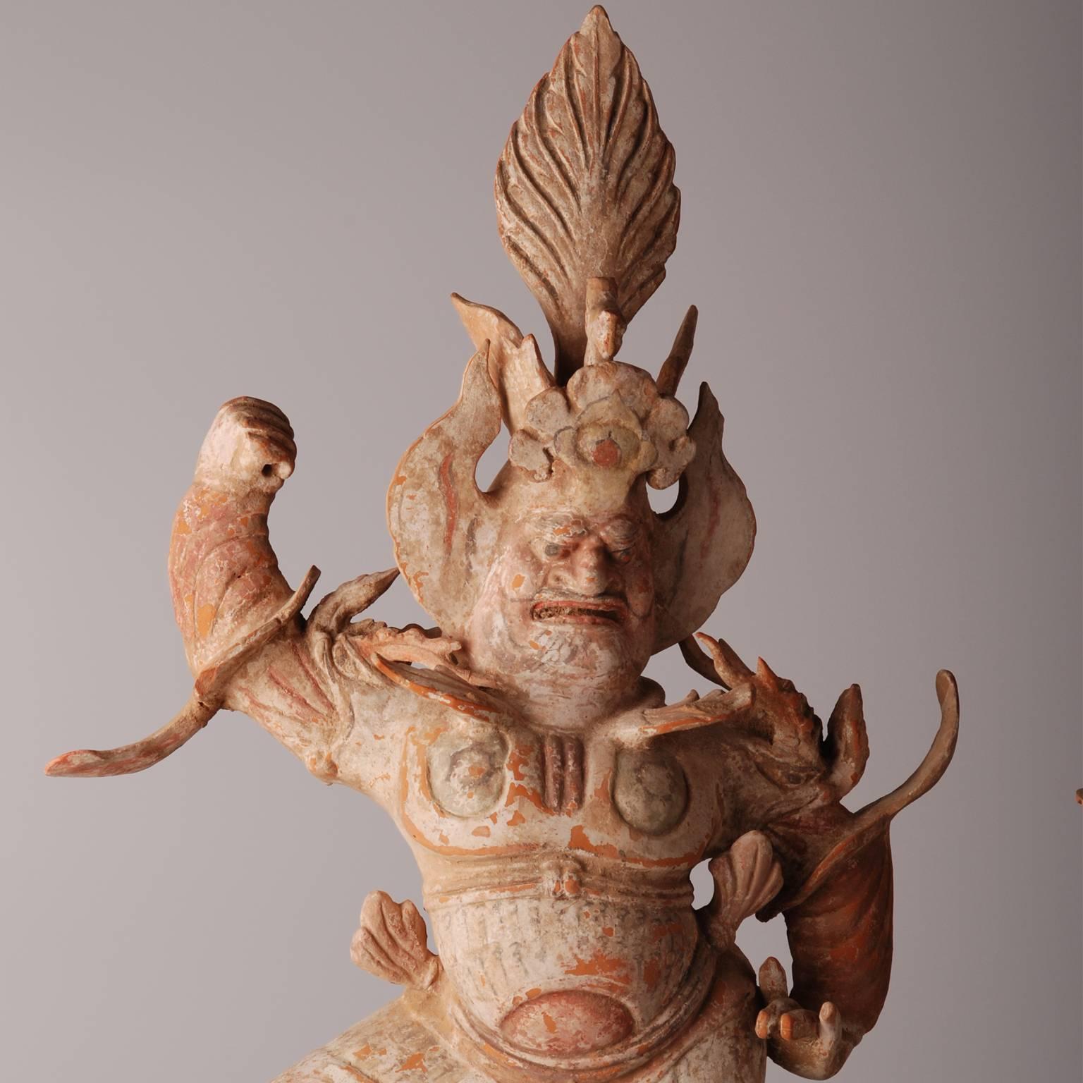 18th Century and Earlier Chinese Pair of Pottery Lokapalas For Sale