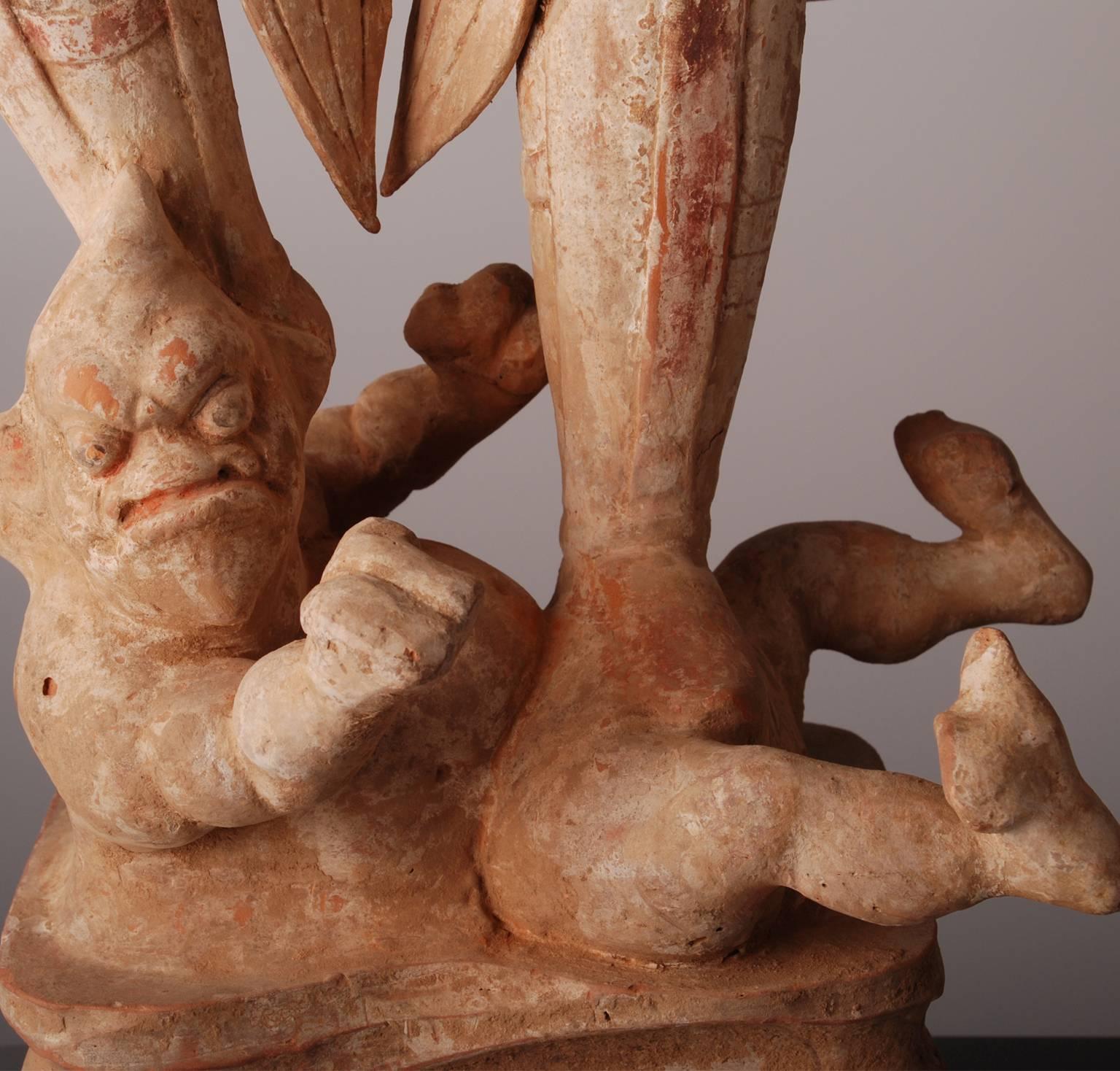 Chinese Pair of Pottery Lokapalas For Sale 2