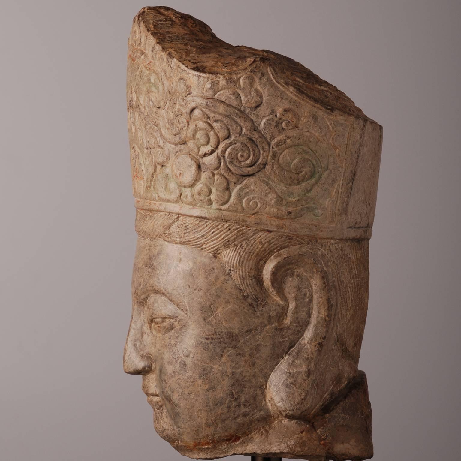 Chinese Works of Art Stone Head of Guanyin For Sale 1