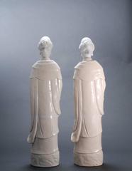 Pair of Chinese Blanc de Chine Porcelain Figures of Guanyin Songzi