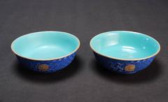 Pair of Light Blue Chinese Porcelain Bowls with Shou Symbols