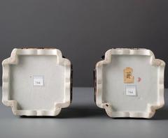 Pair of Chinese Enamel on Biscuit Porcelain Candlesticks