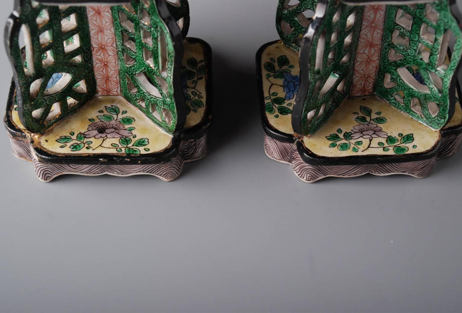 Pair of Chinese Enamel on Biscuit Porcelain Candlesticks For Sale 2