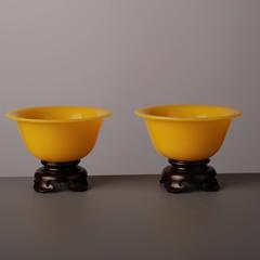 Pair of Yellow Chinese Beijing Glass Bowls