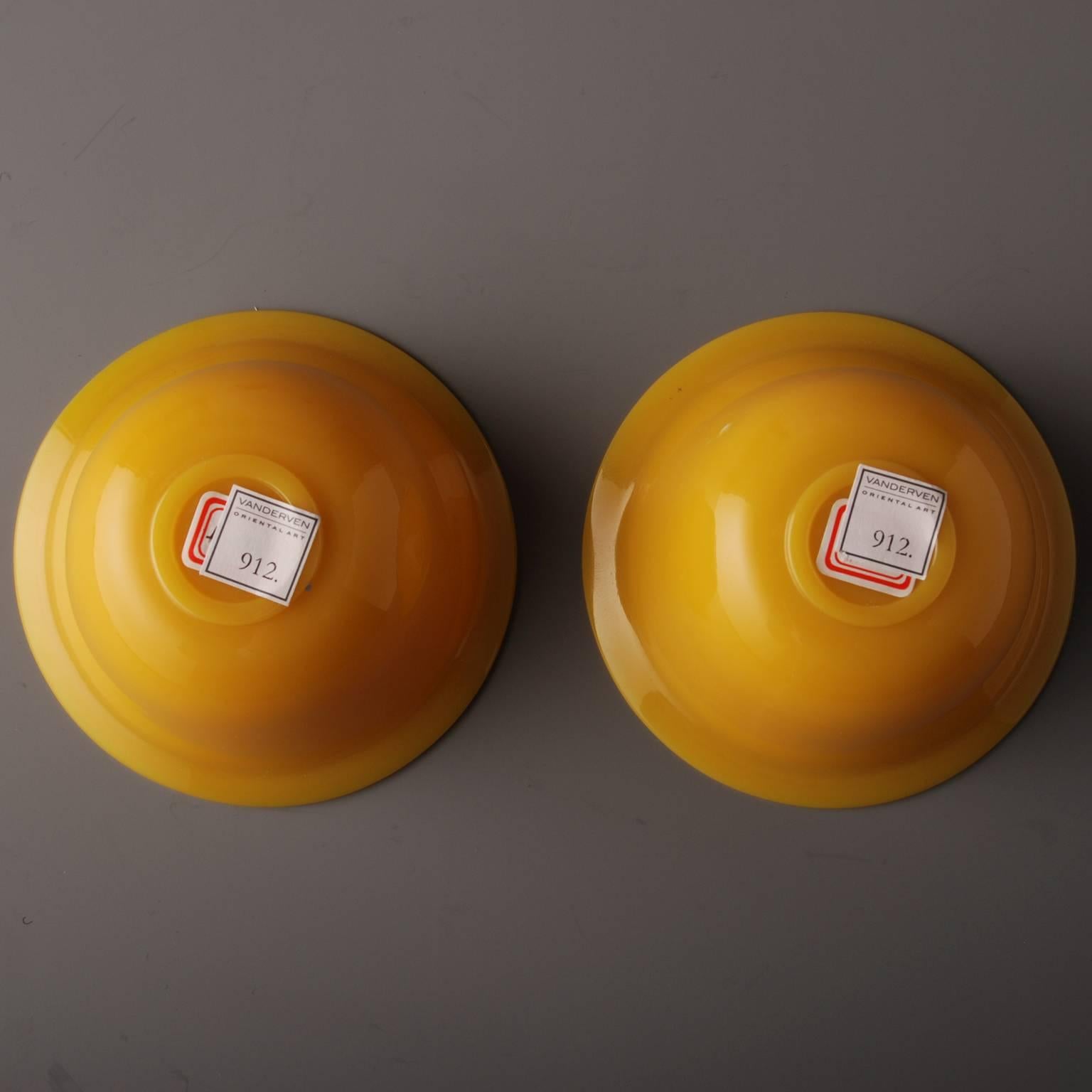 Chinese Export Pair of Yellow Chinese Beijing Glass Bowls For Sale